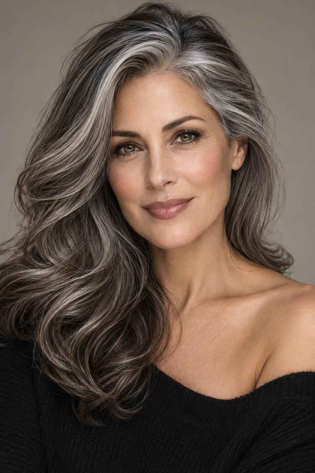 high contrast salt and pepper hair color idea
