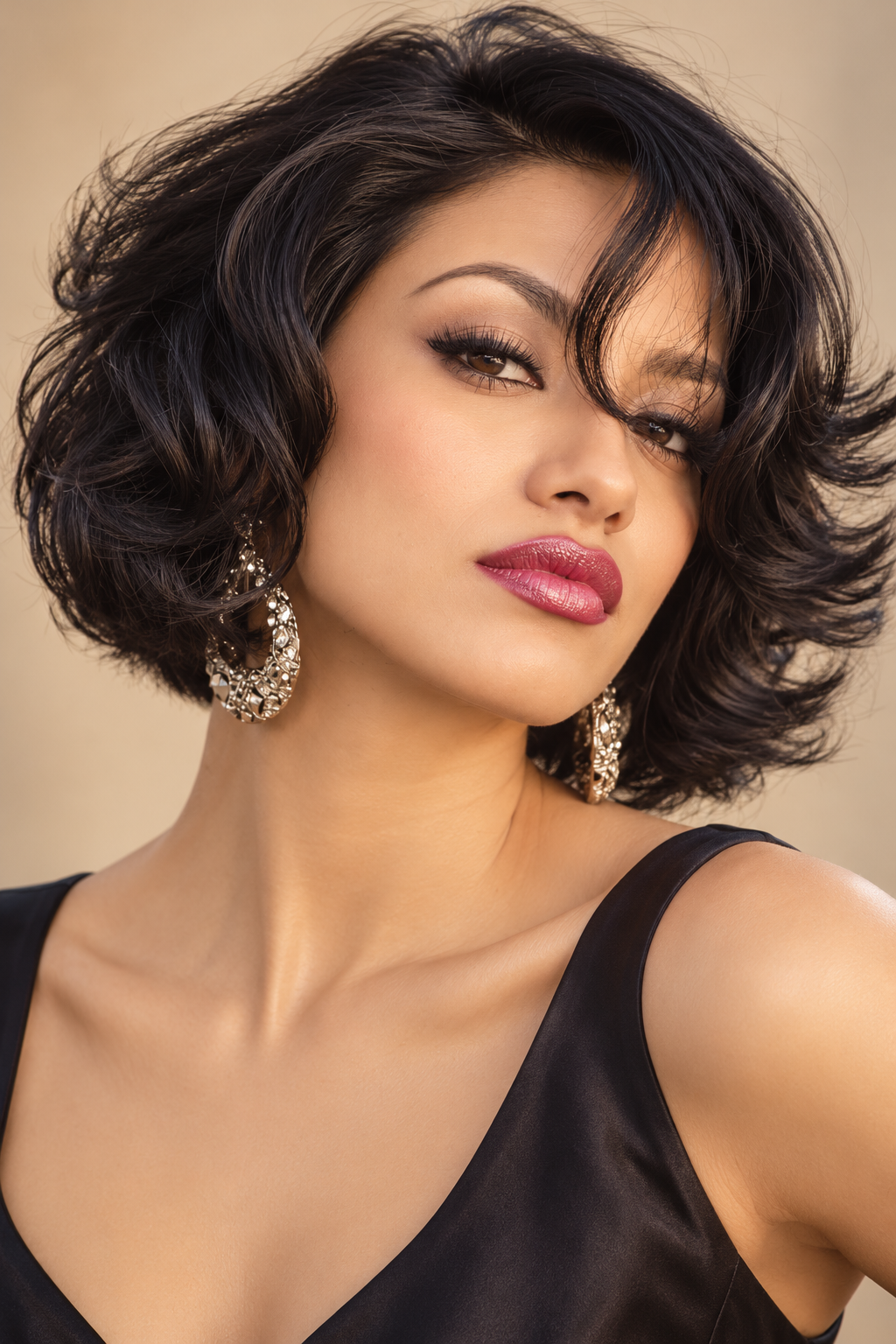 Glossy flipped bob haircut