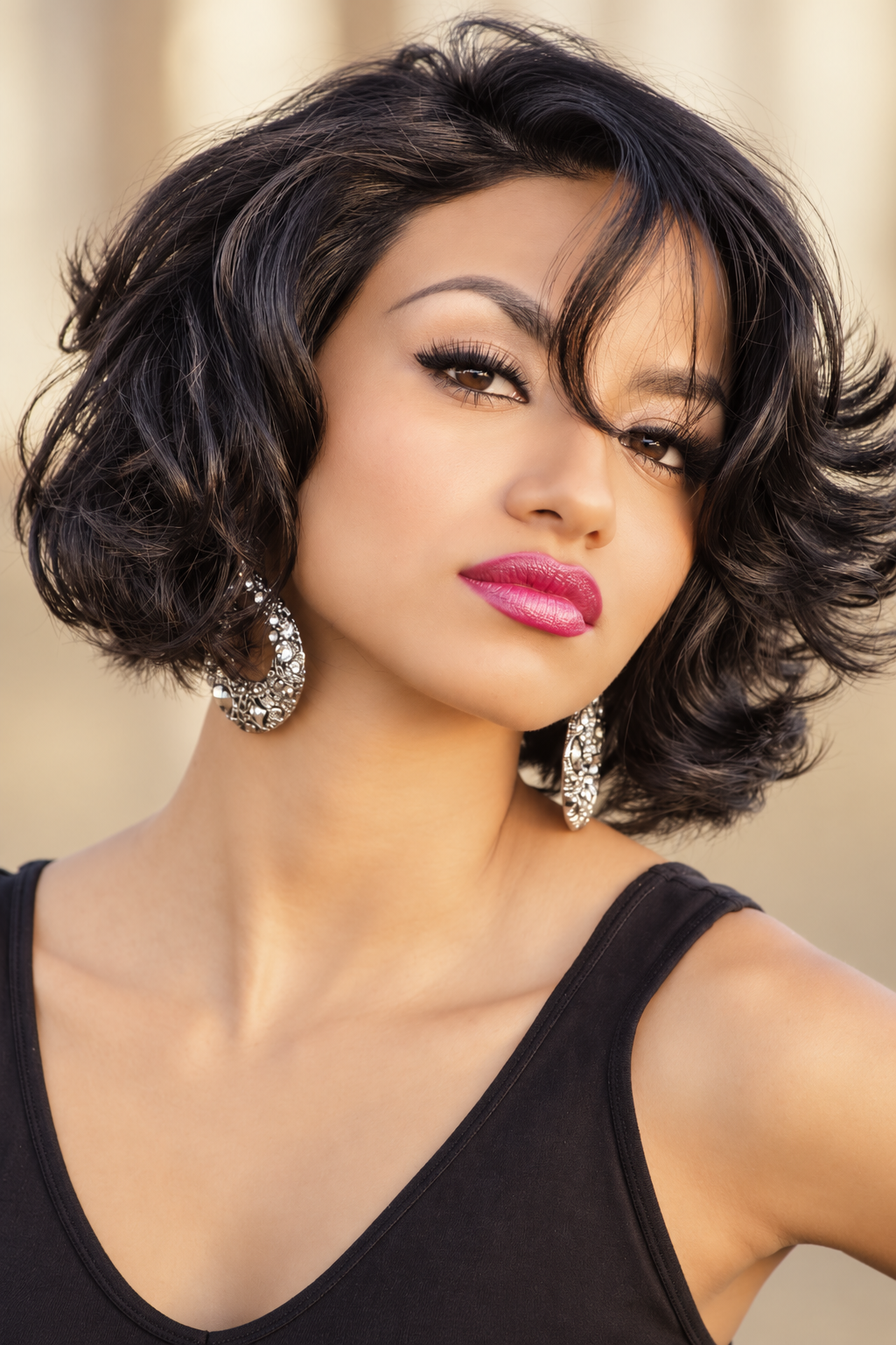 Short flippy hair with curtain bangs