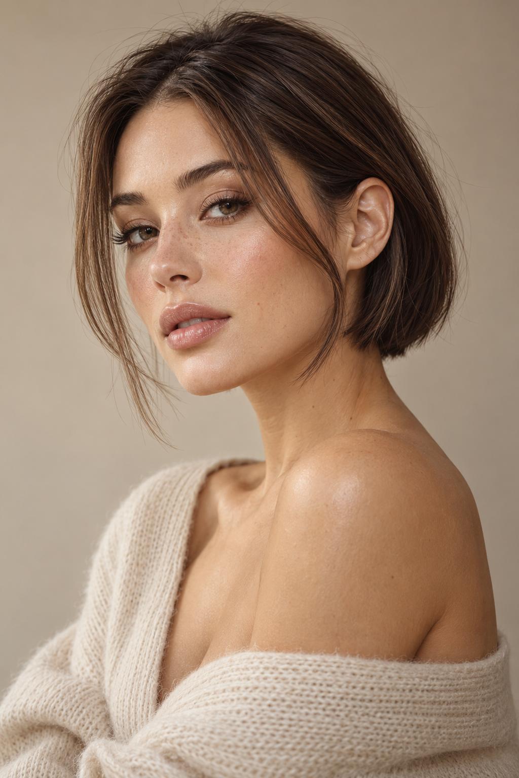 hairstyles for growing out bangs: sleek tucked bob
