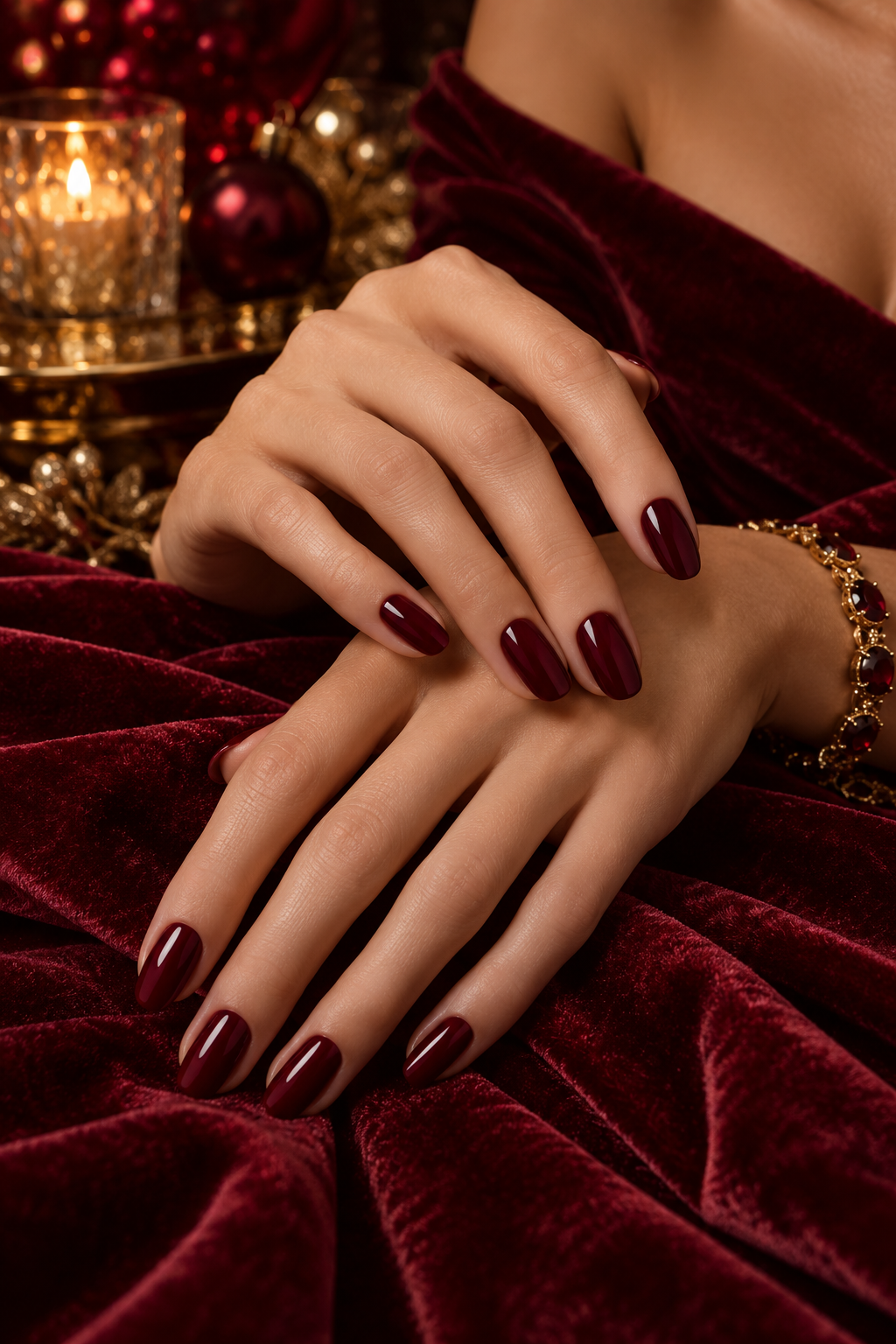Classic glossy burgundy burgundy Christmas nails idea