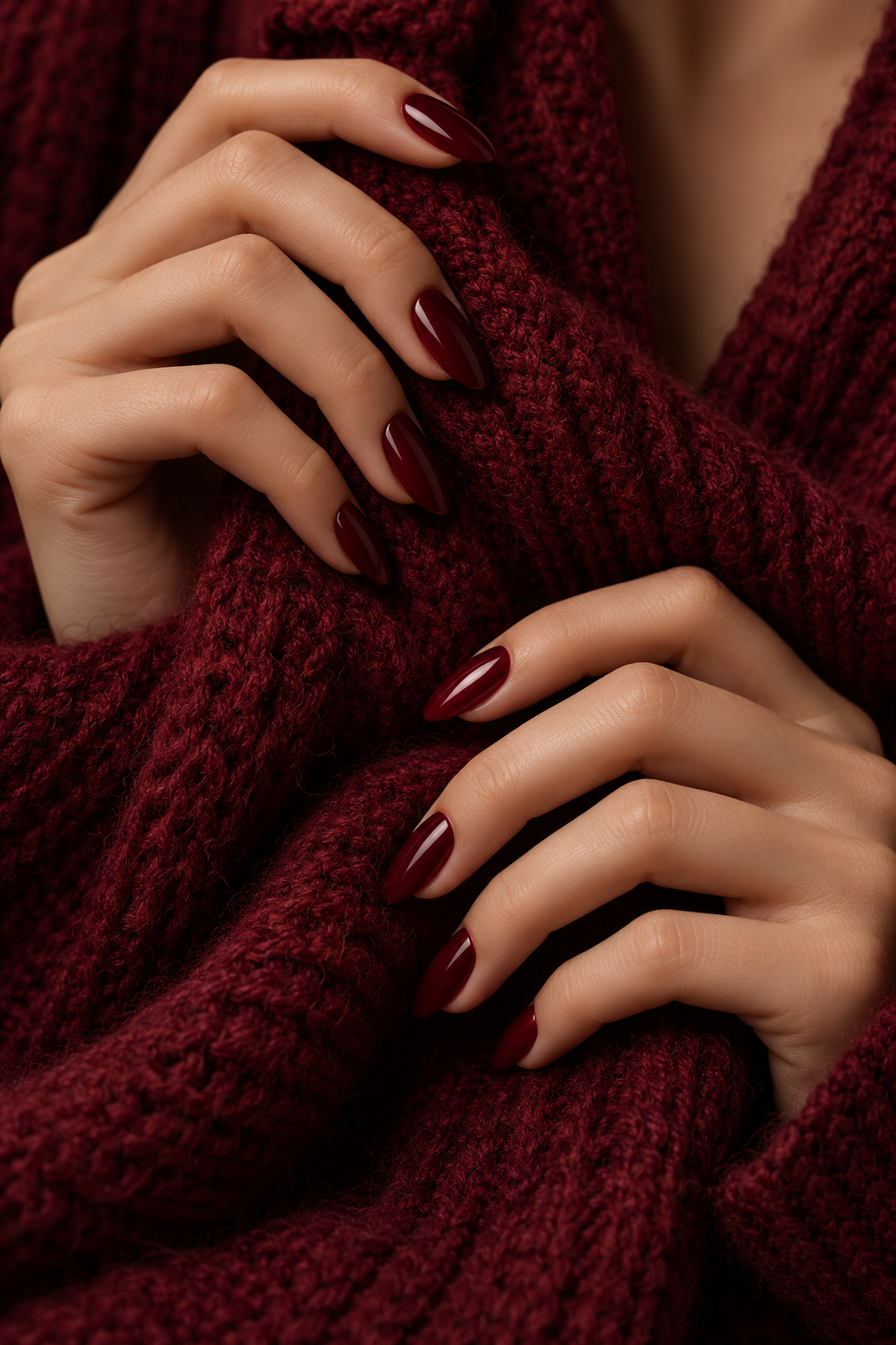 Burgundy sweater texture burgundy Christmas nails idea