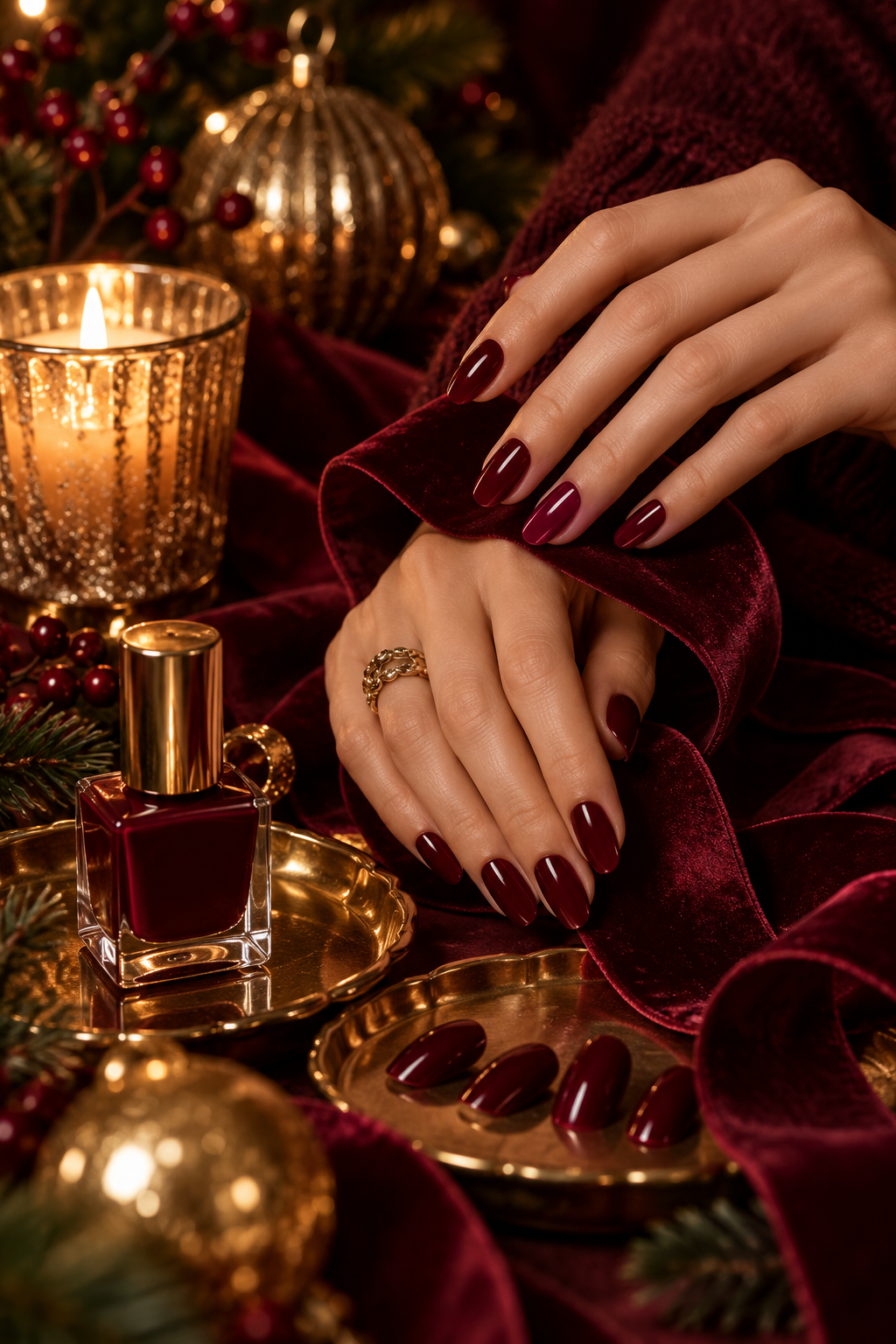 burgundy Christmas nails featured manicure