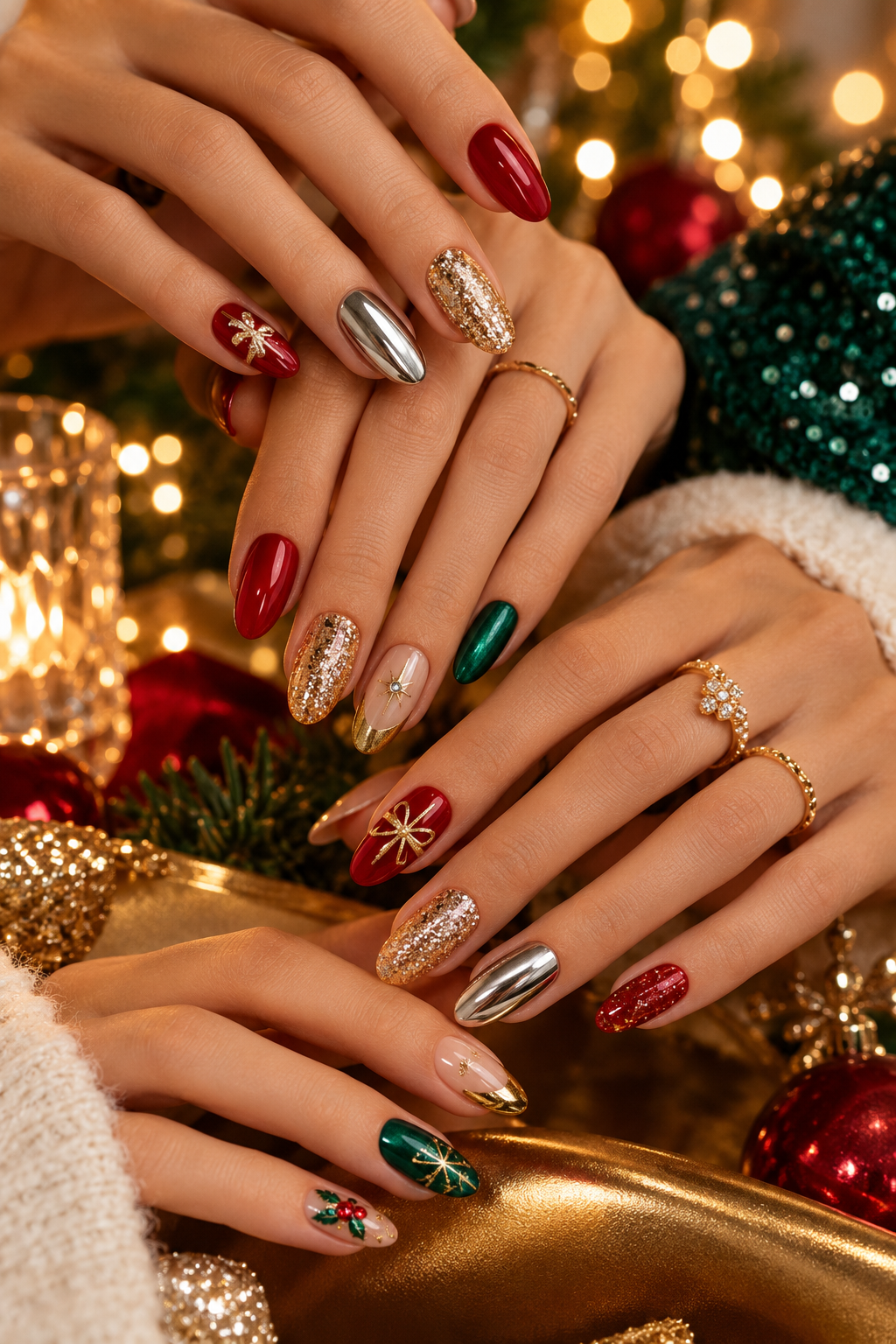Emerald velvet Christmas party nails