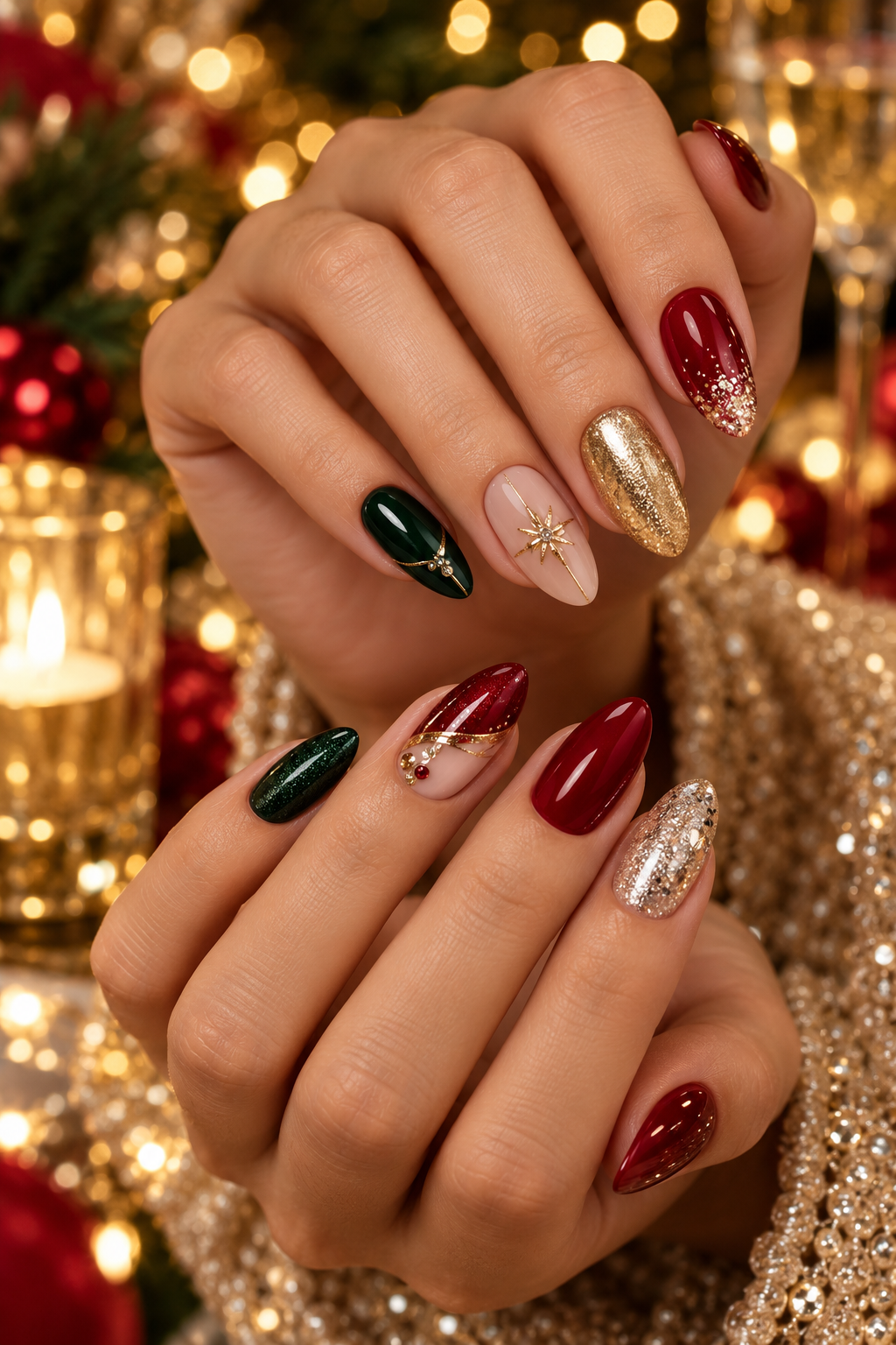 Disco ball silver Christmas party nails