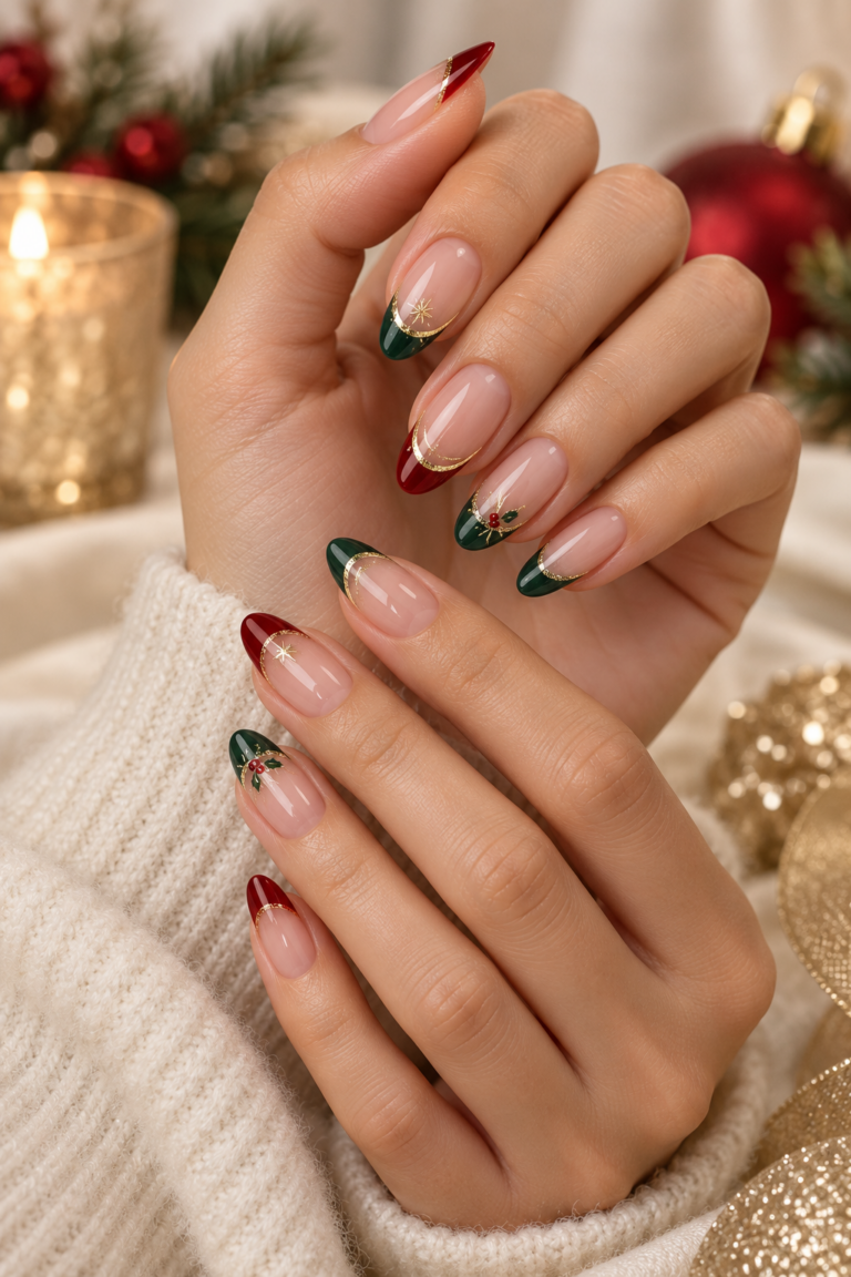 Christmas French tip nails featured manicure