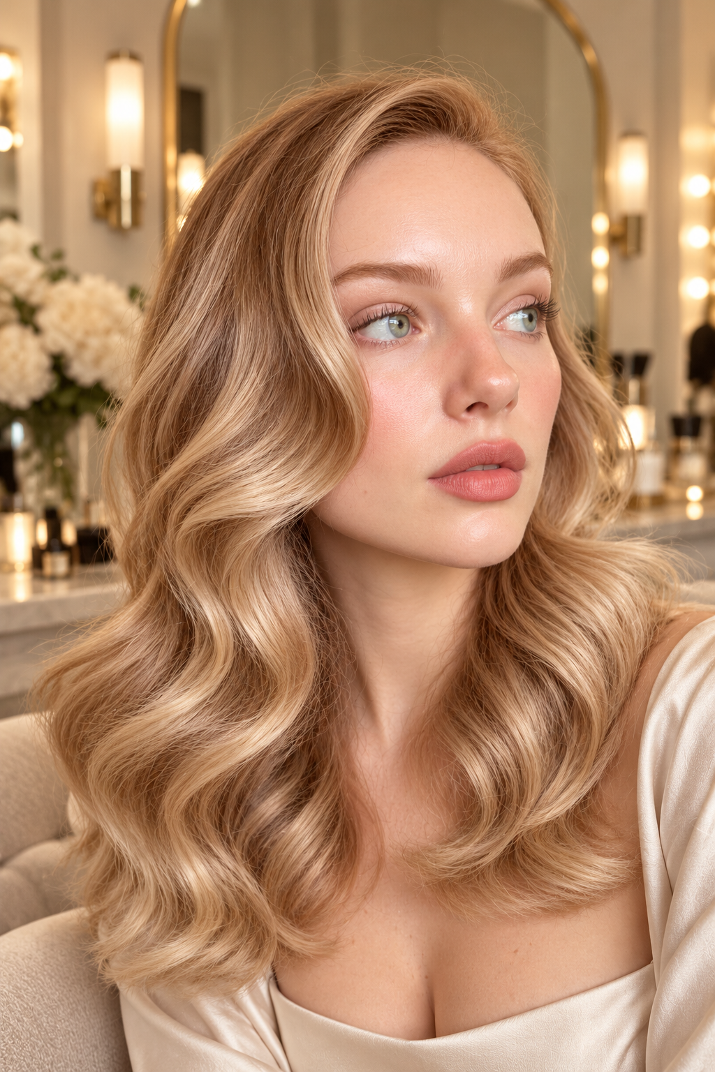 Champagne Blonde Balayage Christmas hair color idea