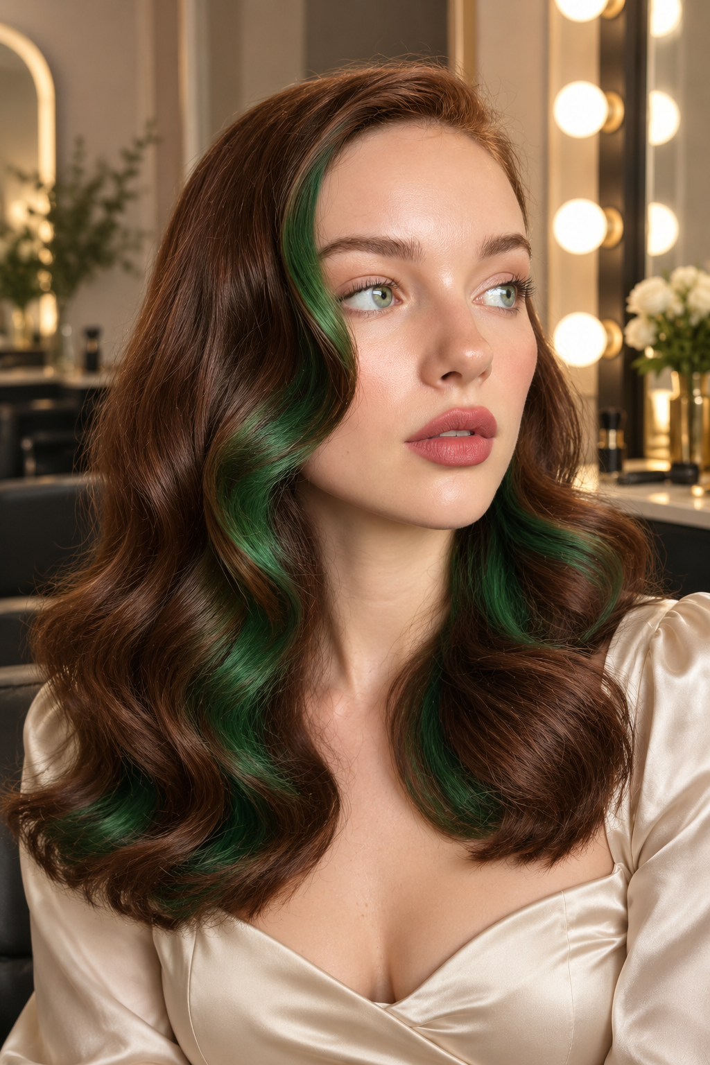 Emerald Peekaboo Christmas hair color idea