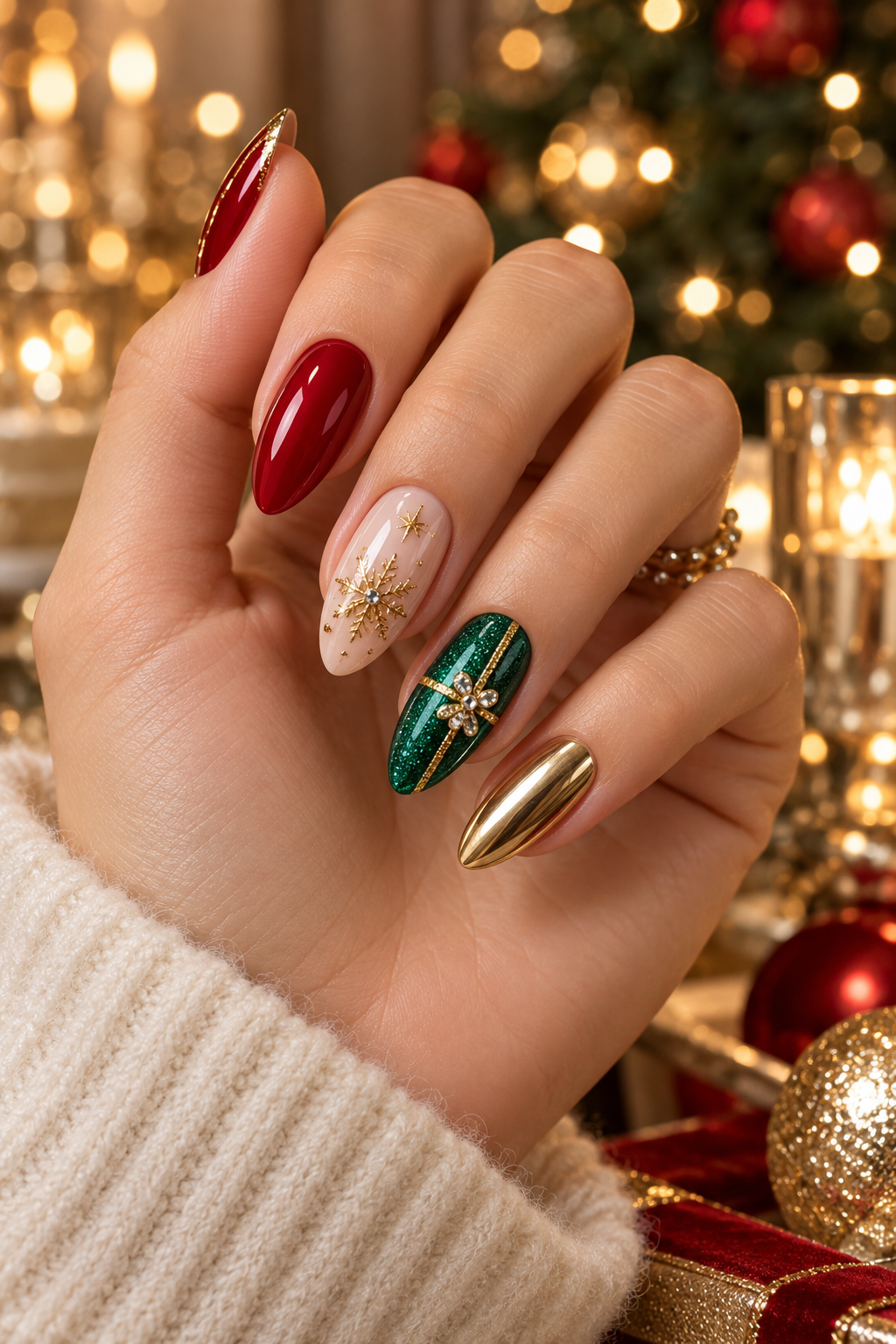 Black Christmas party nails with gold foil
