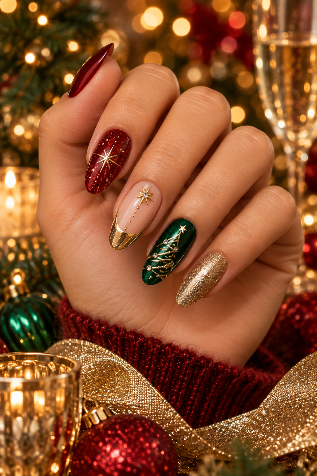 Matte red Christmas party nails