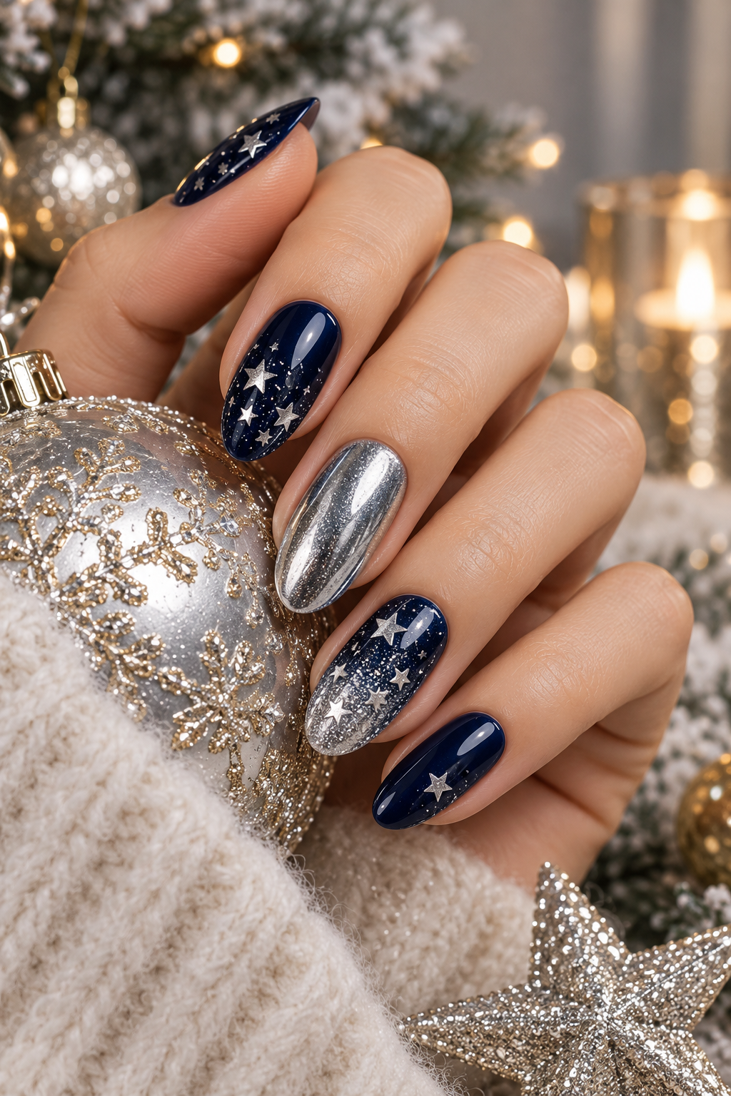 Christmas party nails: Gold chrome
