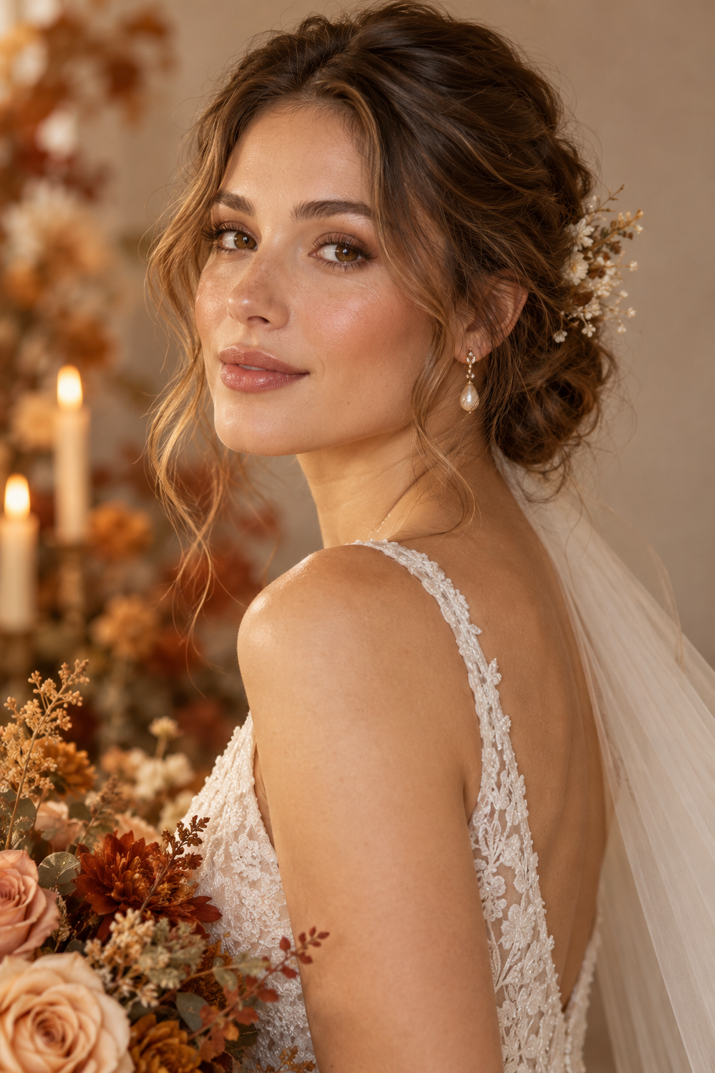 Low twisted chignon fall wedding guest hairstyle