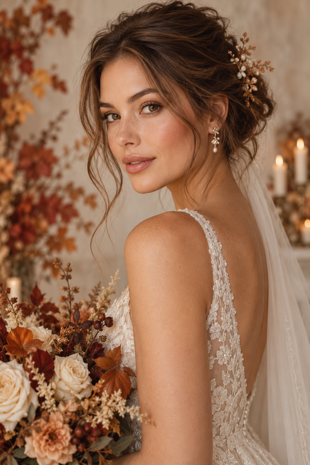 Textured low bun fall wedding guest hairstyle