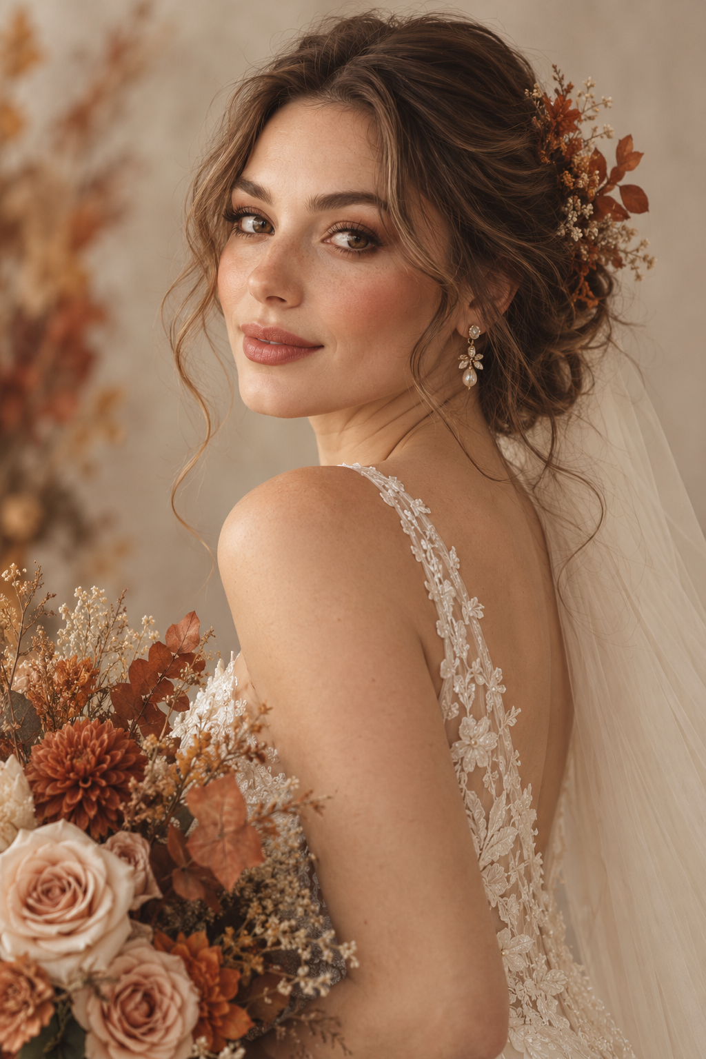 Voluminous blowout fall wedding guest hairstyle