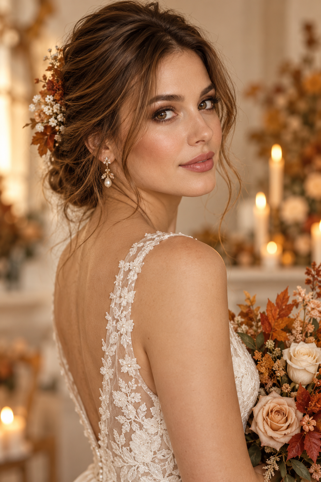 Twisted crown bun fall wedding guest hairstyle