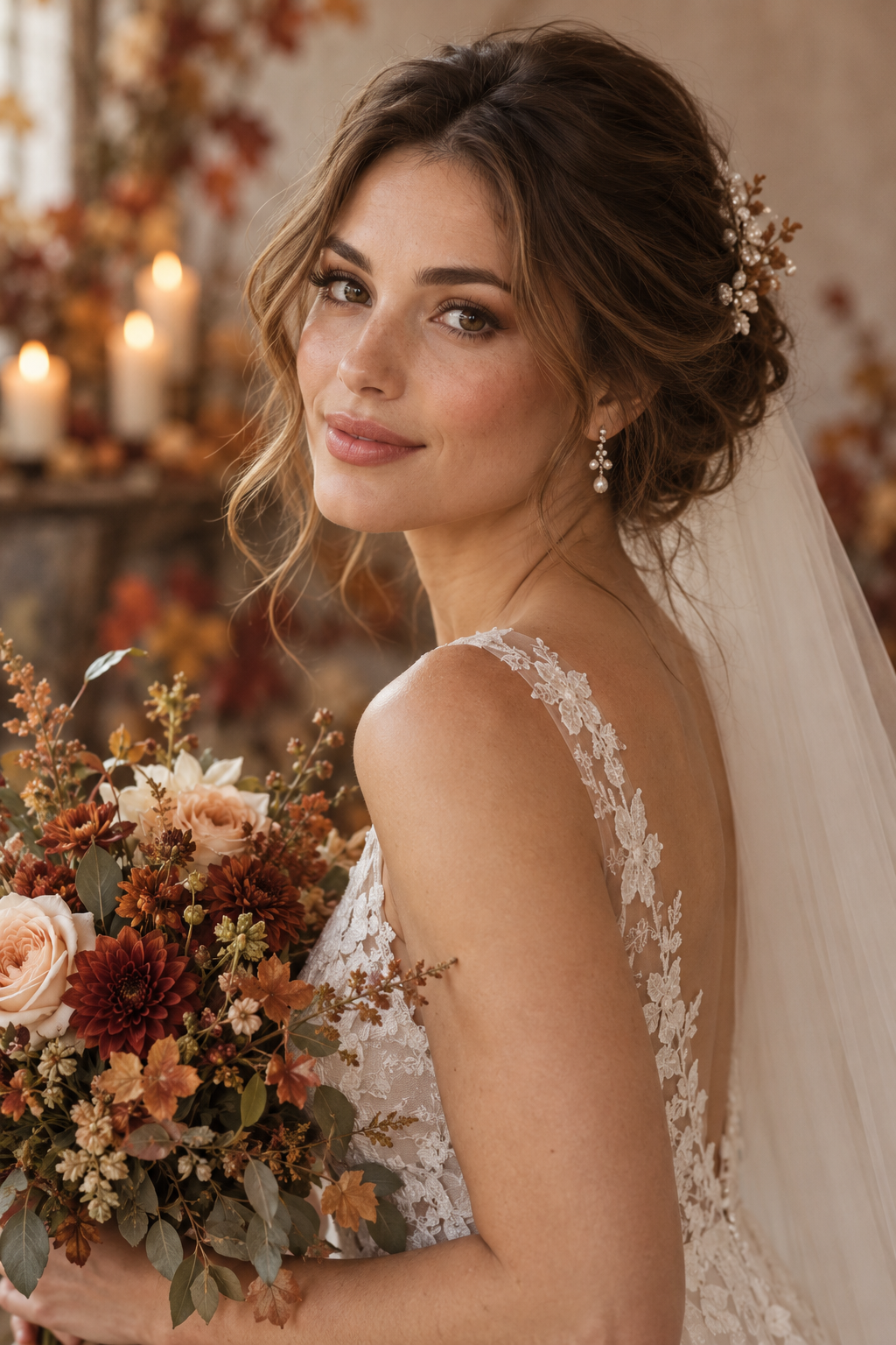 Half-up velvet bow fall wedding guest hairstyle