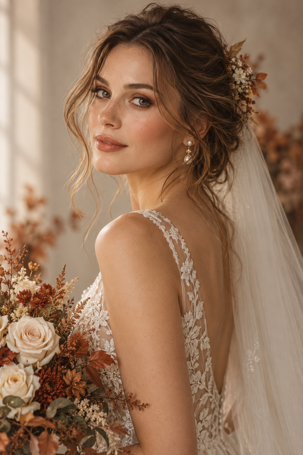 Pinned-back texture fall wedding guest hairstyle