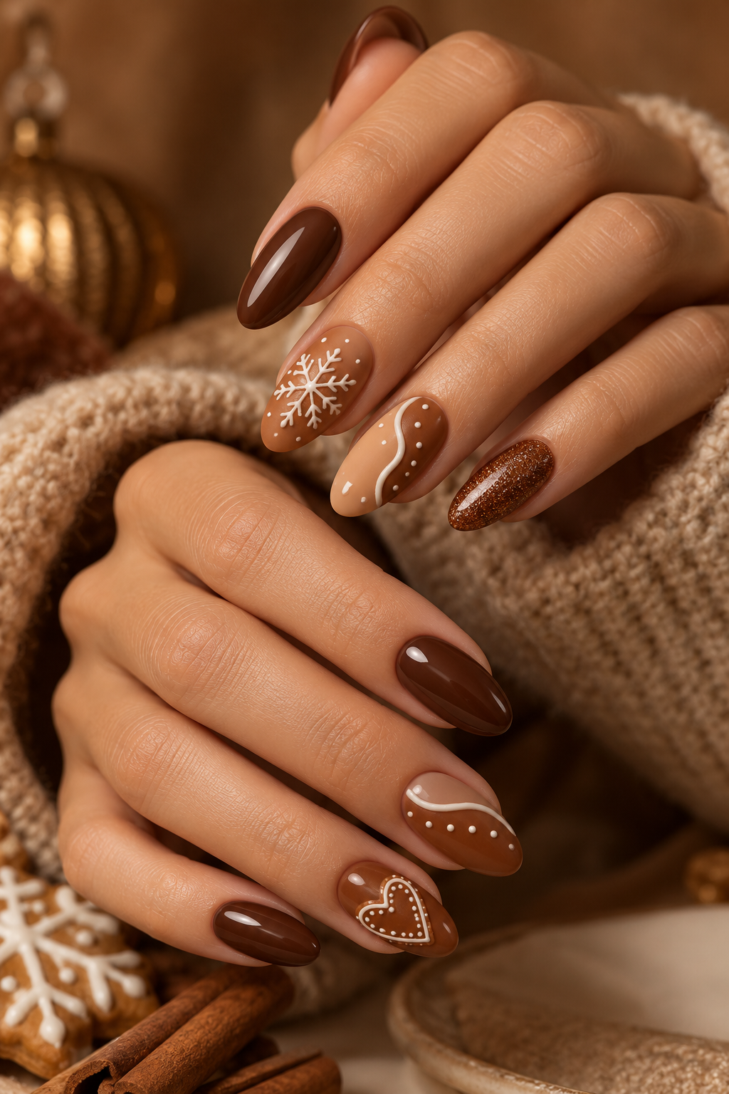 Classic Gingerbread Brown gingerbread nail idea