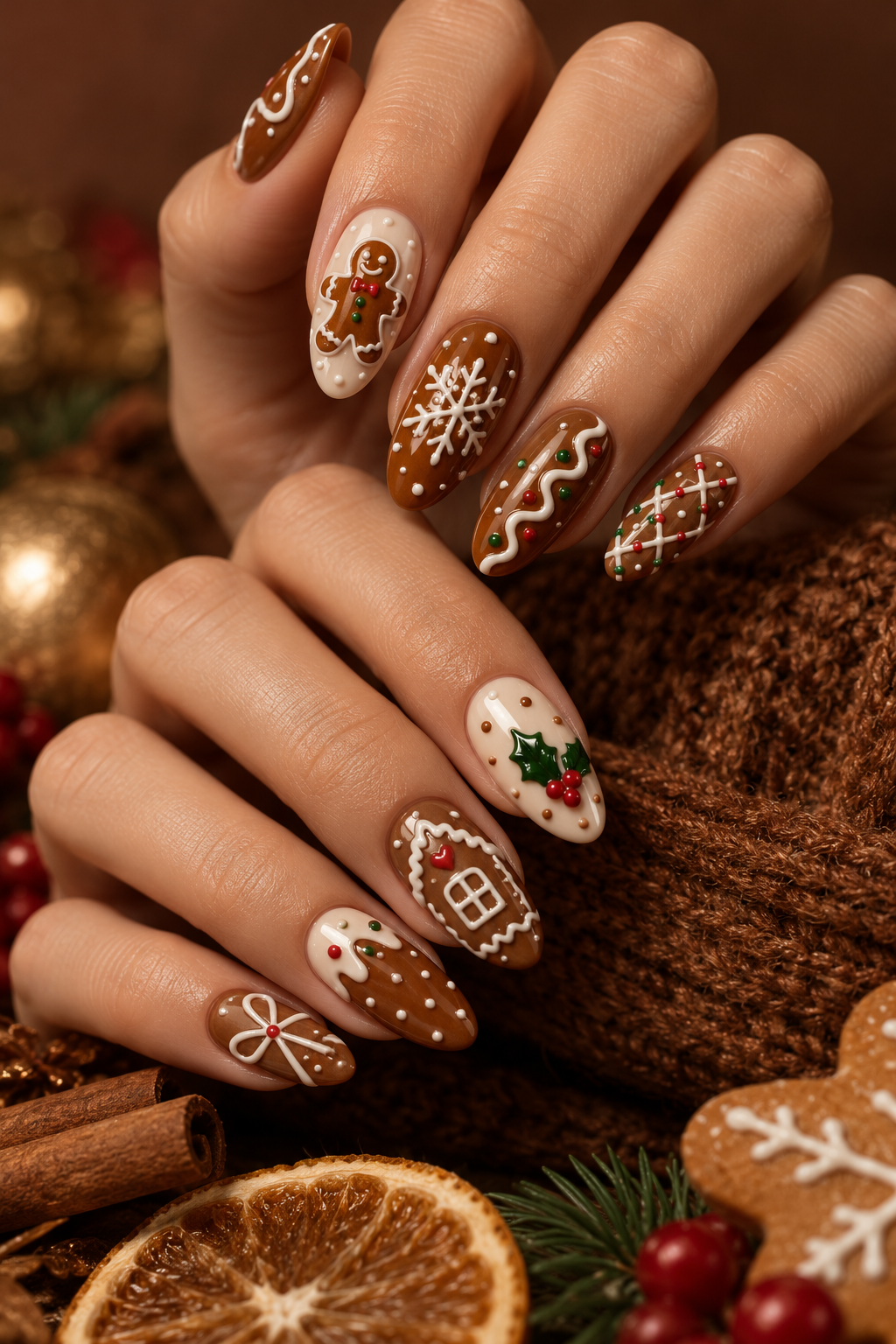 Gingerbread Cookie Accents gingerbread nail idea