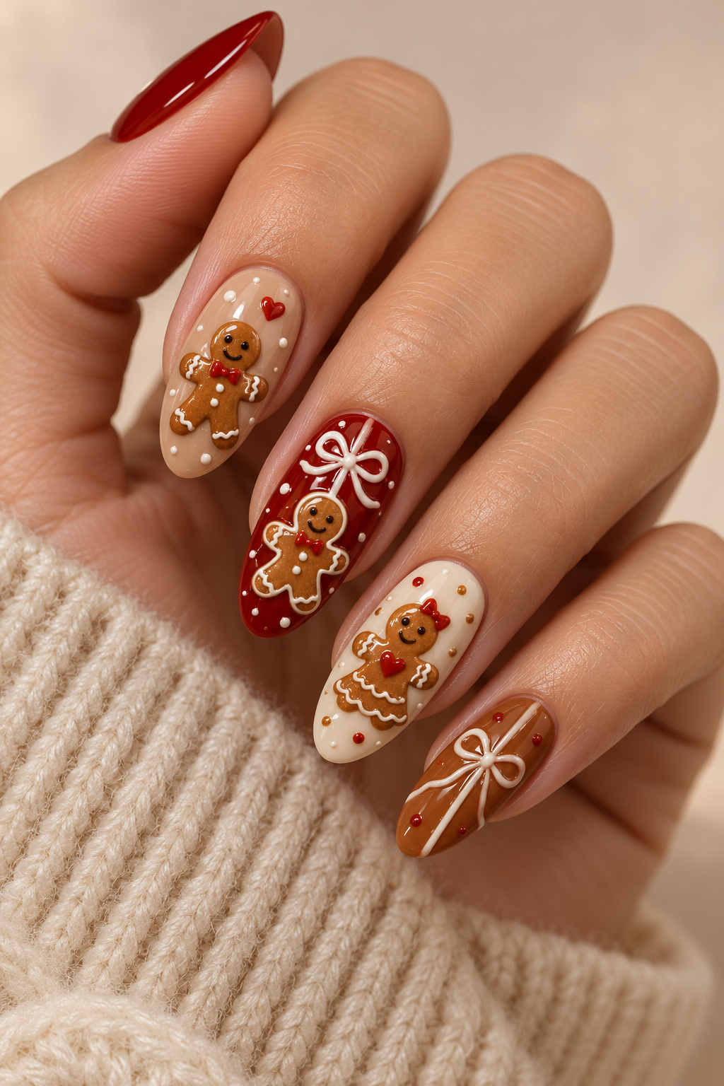 Tiny Gingerbread People gingerbread nail idea