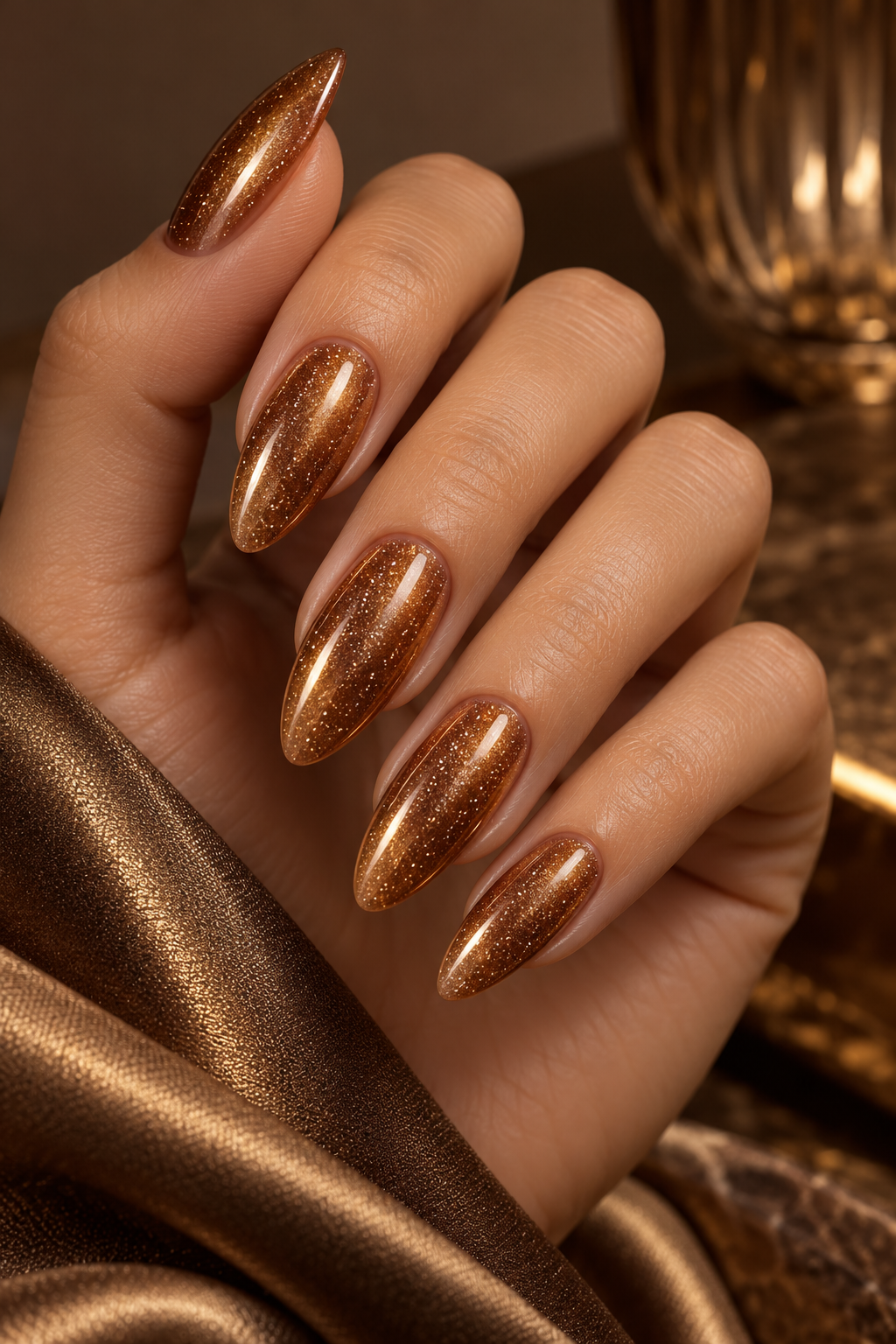 Brown Sugar Chrome gingerbread nail idea