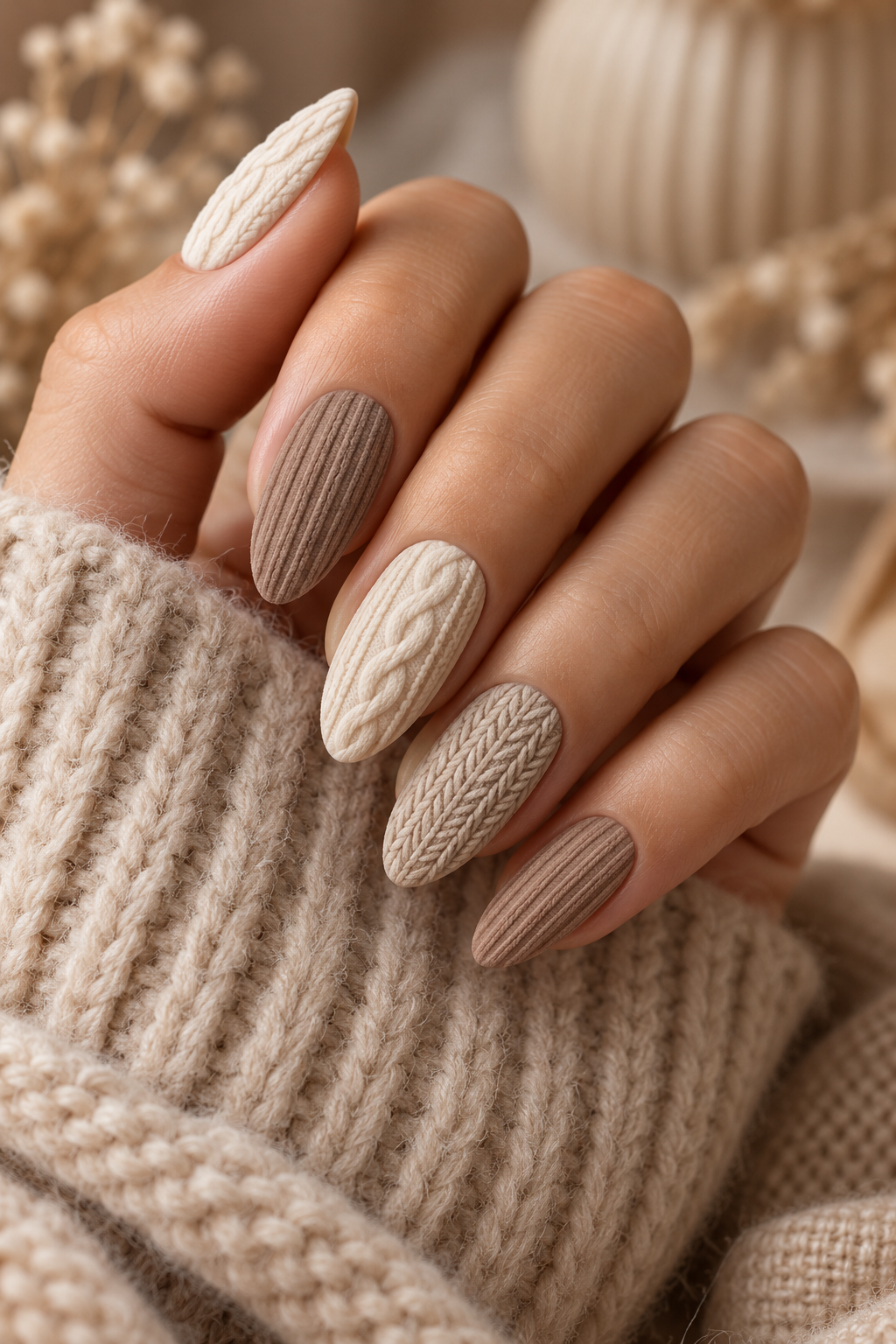 Cozy Sweater Texture gingerbread nail idea