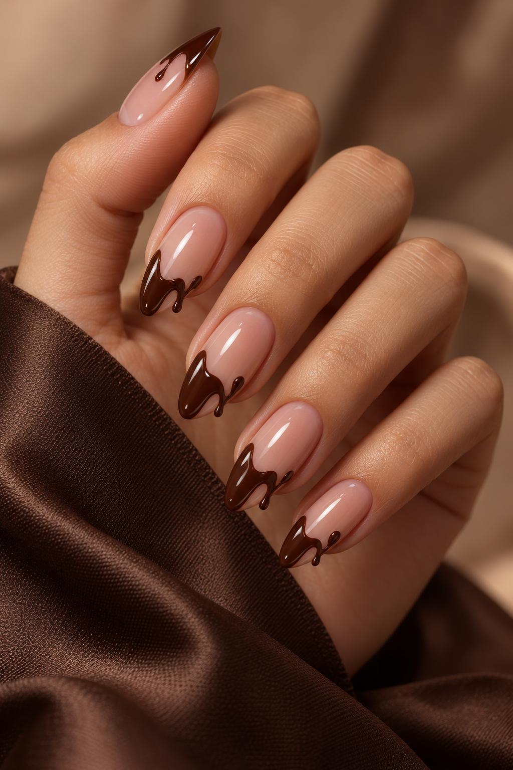 Chocolate Drizzle Tips gingerbread nail idea