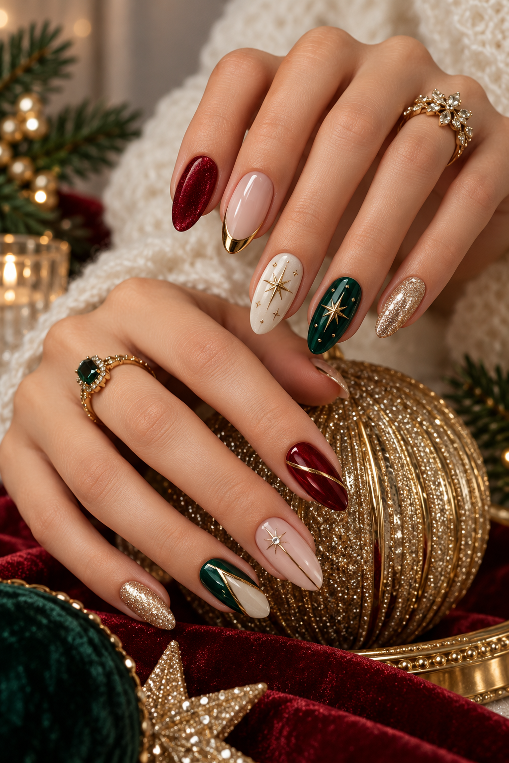 Festive Mix and Match gingerbread nail idea