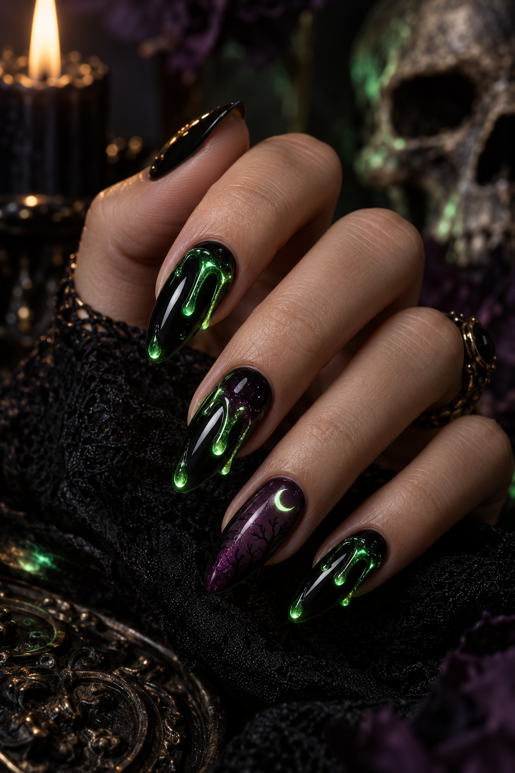 slime drips glow in the dark Halloween nails