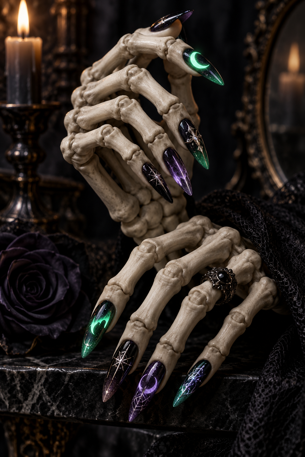 skeleton hands glow in the dark Halloween nails