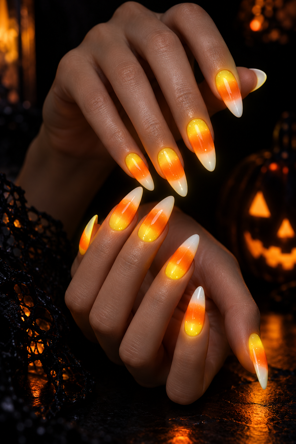 candy corn glow glow in the dark Halloween nails