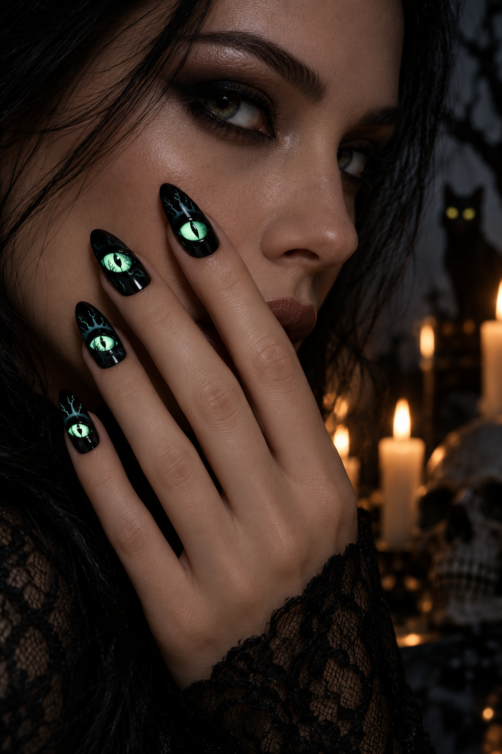 eerie eyes glow in the dark Halloween nails