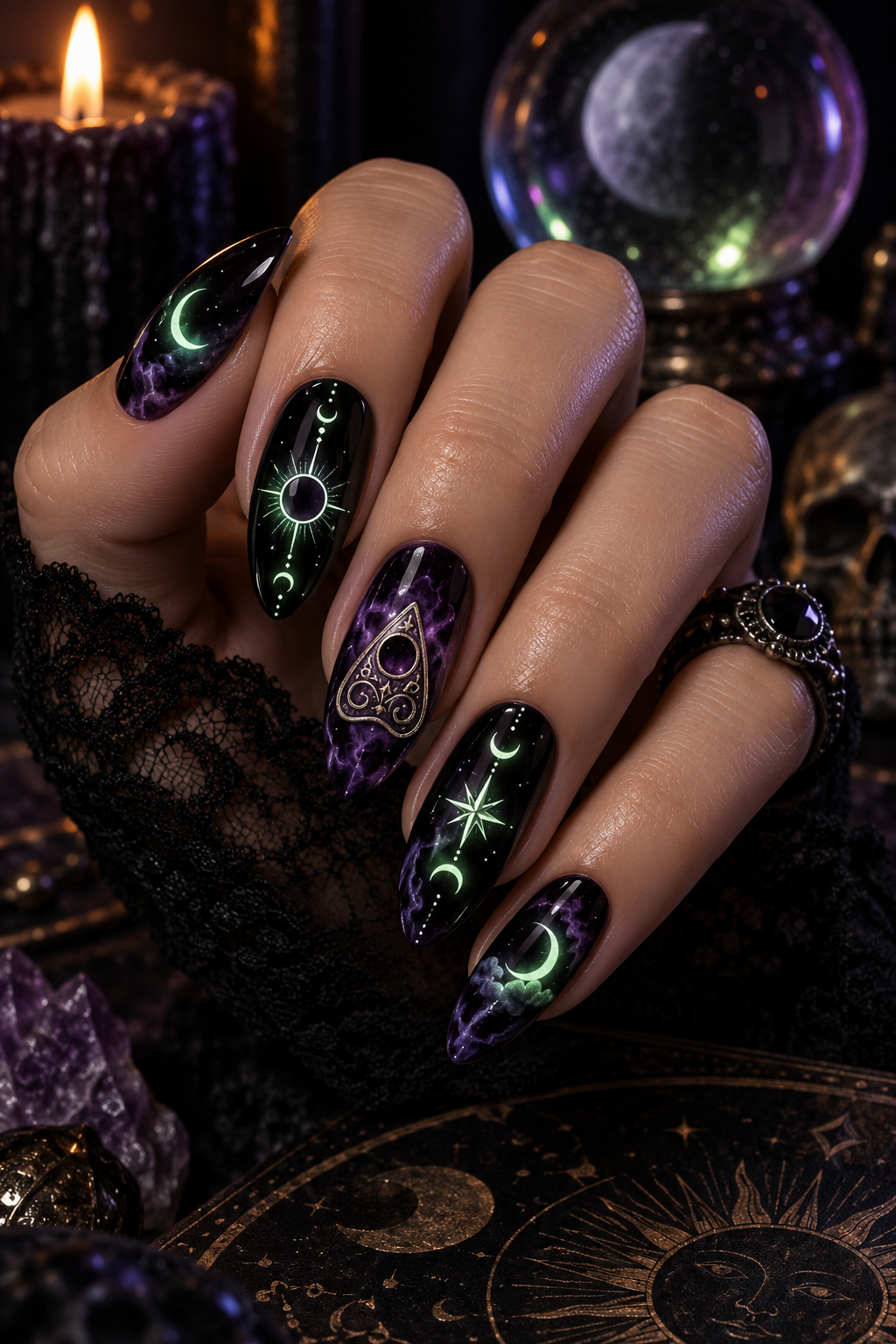 ouija glow glow in the dark Halloween nails