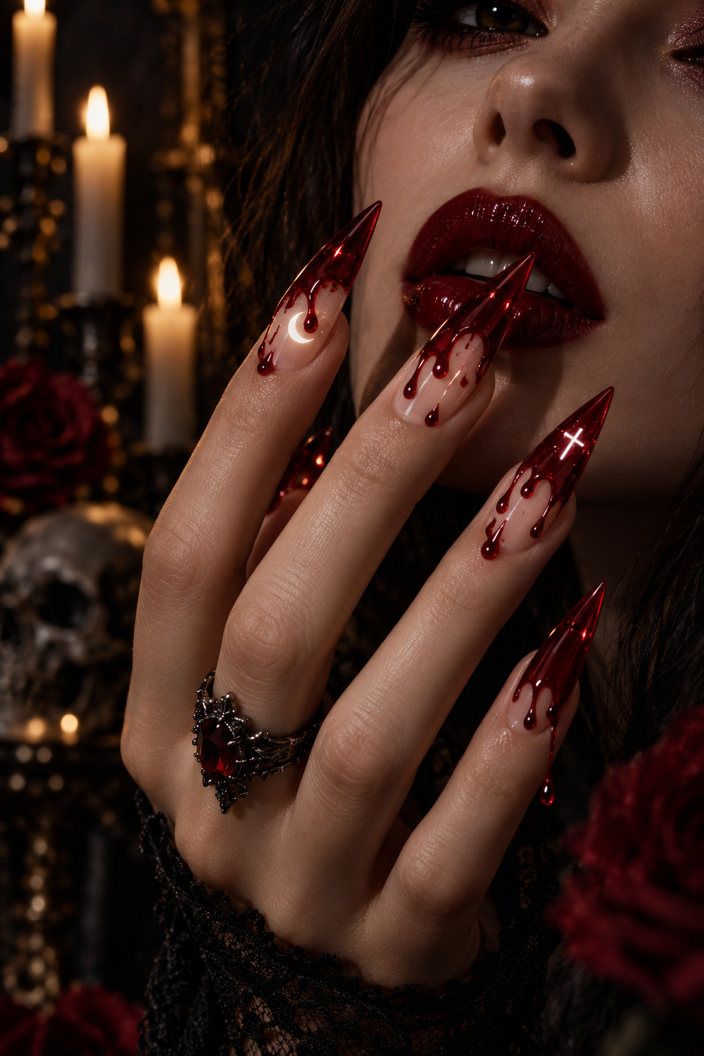 dripping blood glow glow in the dark Halloween nails