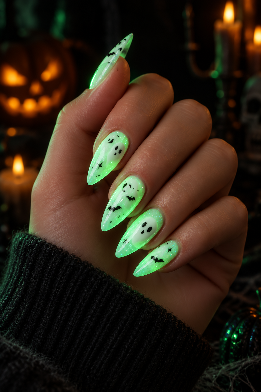 glow in the dark Halloween nails idea 1