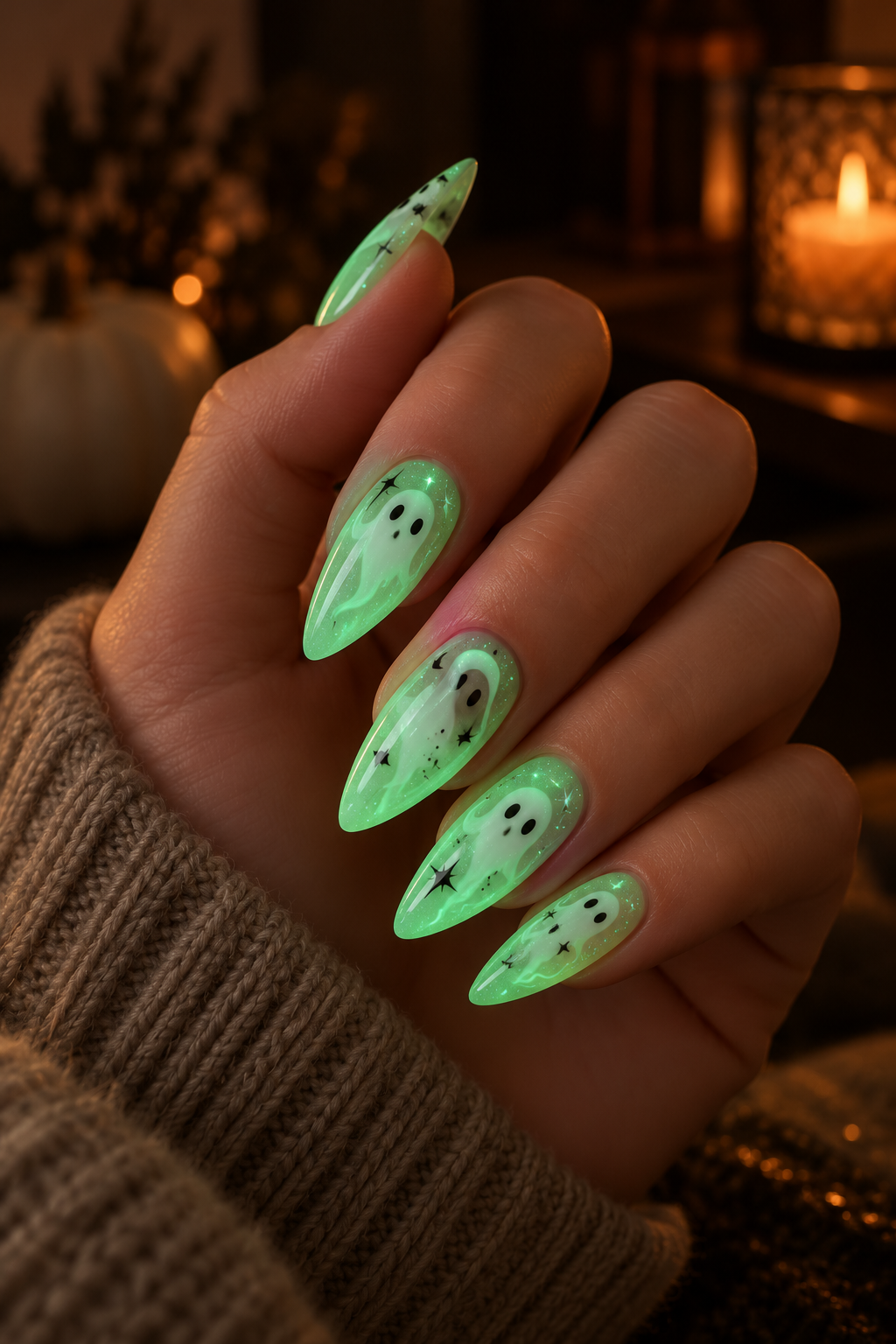 glow in the dark Halloween nails idea 3