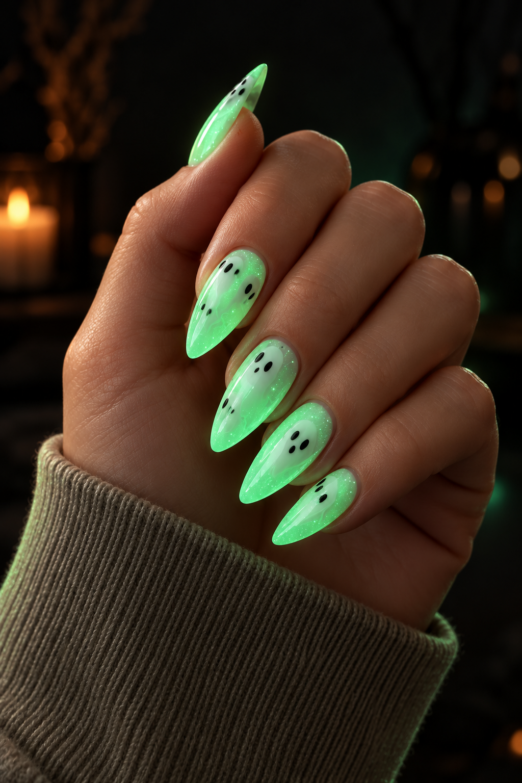 glow in the dark Halloween nails idea 5