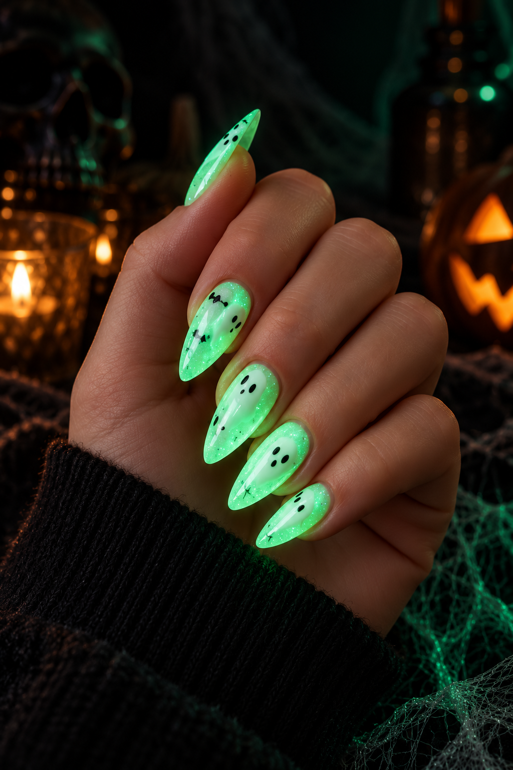 glow in the dark Halloween nails idea 6