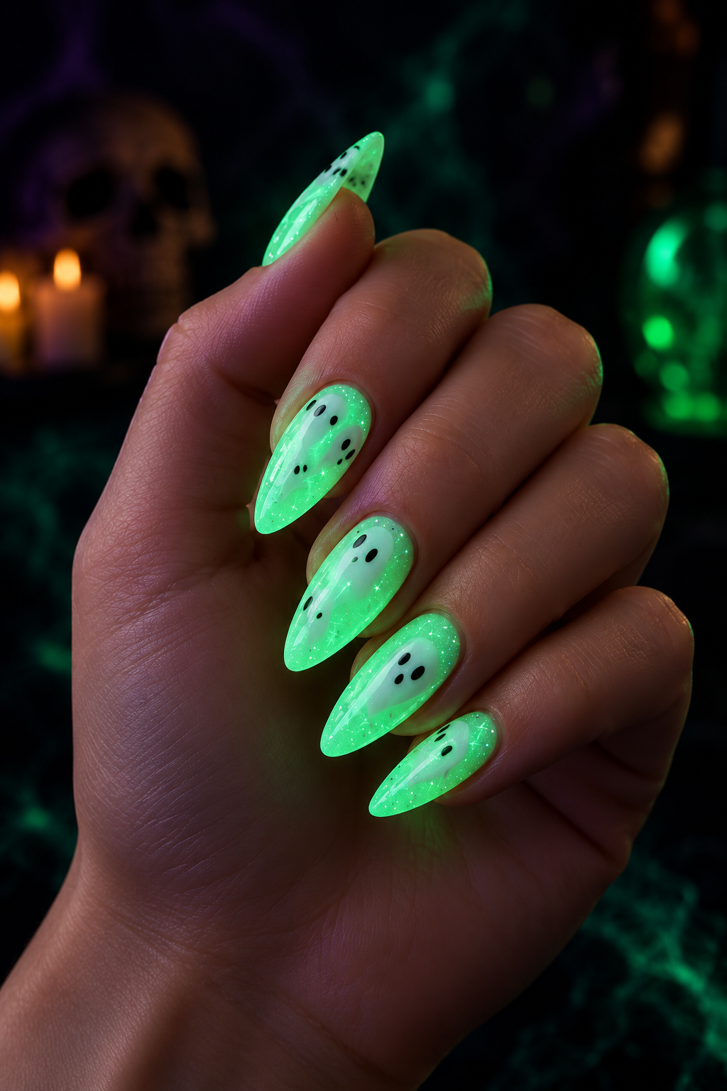 glow in the dark Halloween nails idea 7