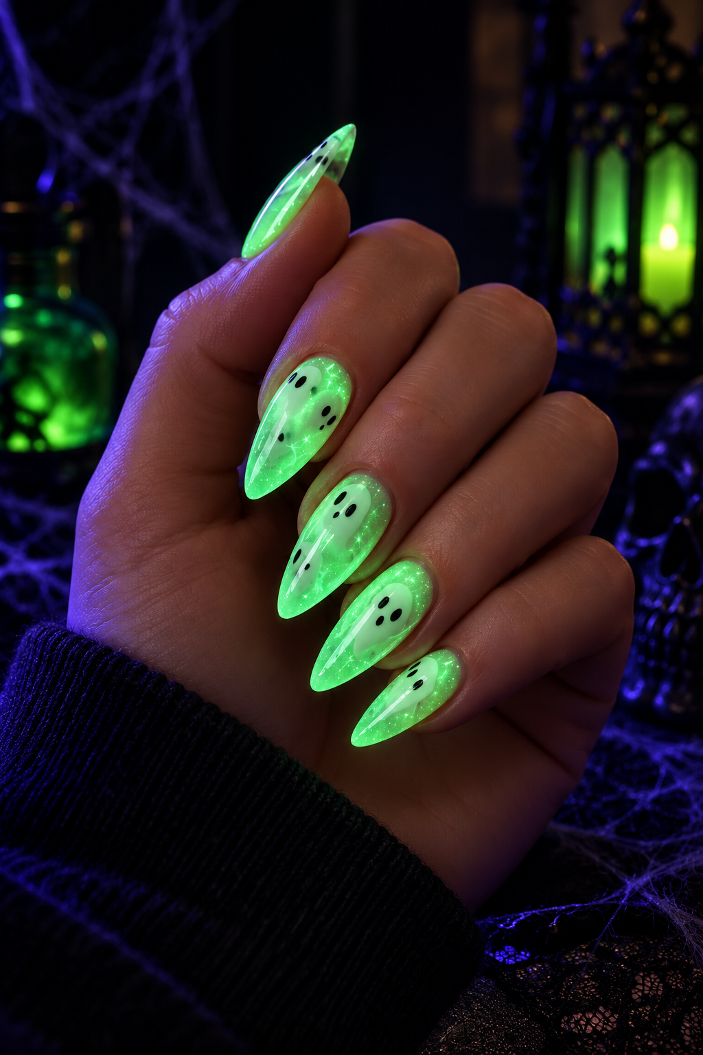 glow in the dark Halloween nails idea 8