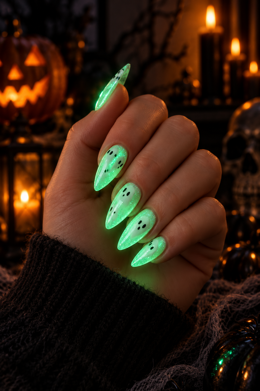 glow in the dark Halloween nails idea 9