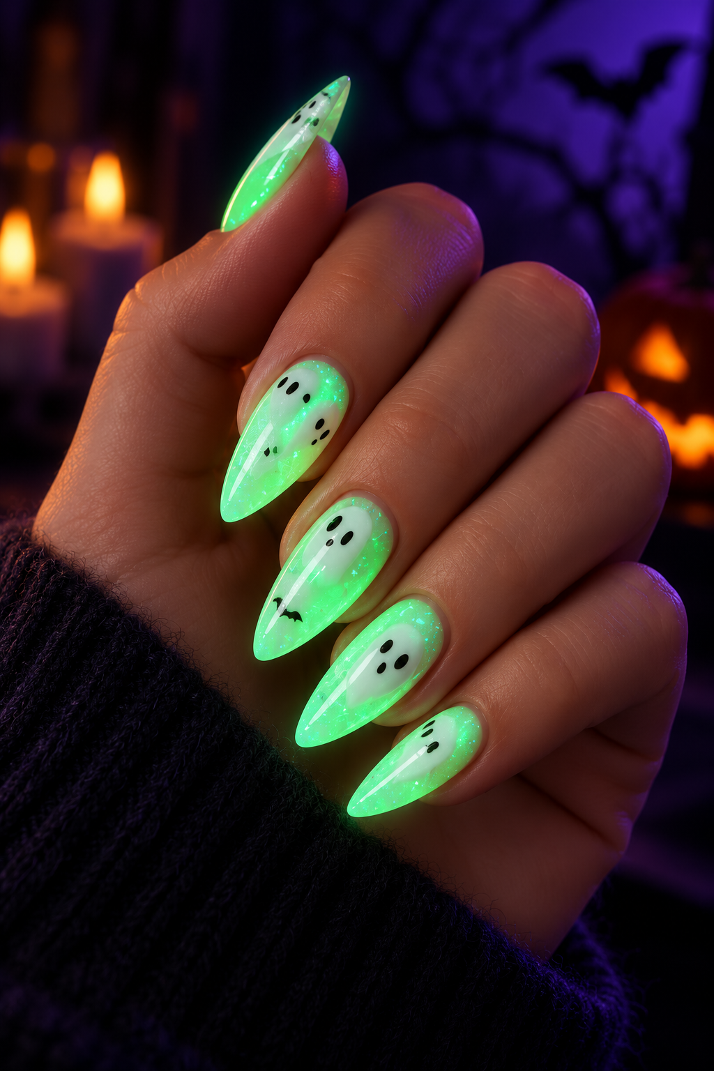 glow in the dark Halloween nails idea 10