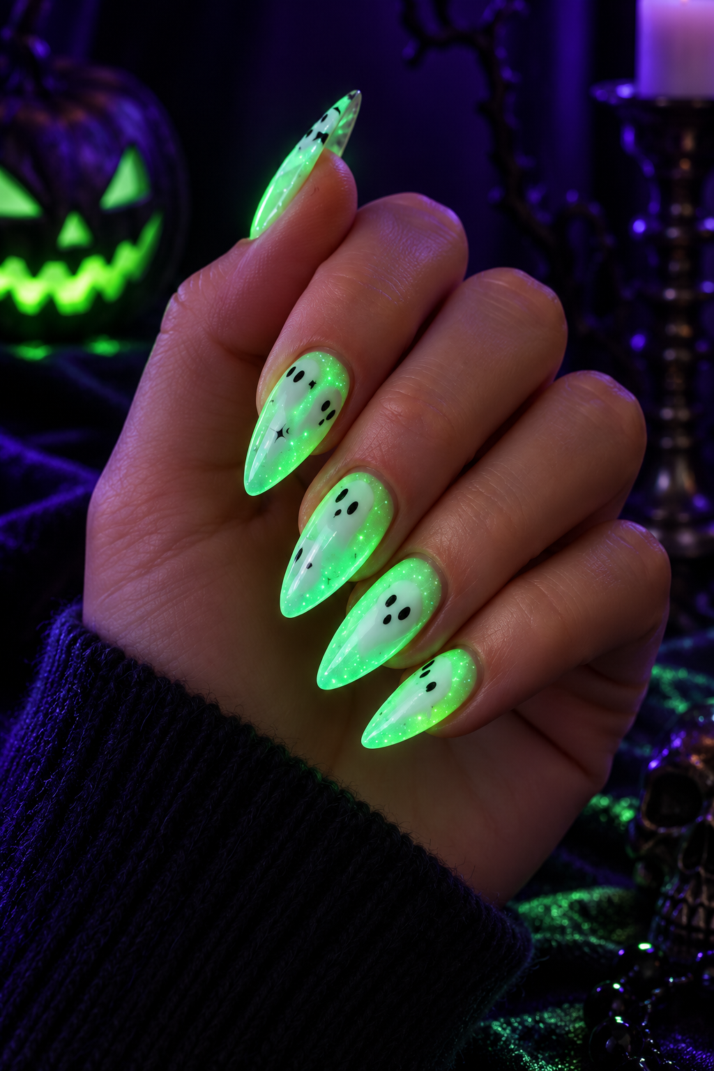 glow in the dark Halloween nails idea 11