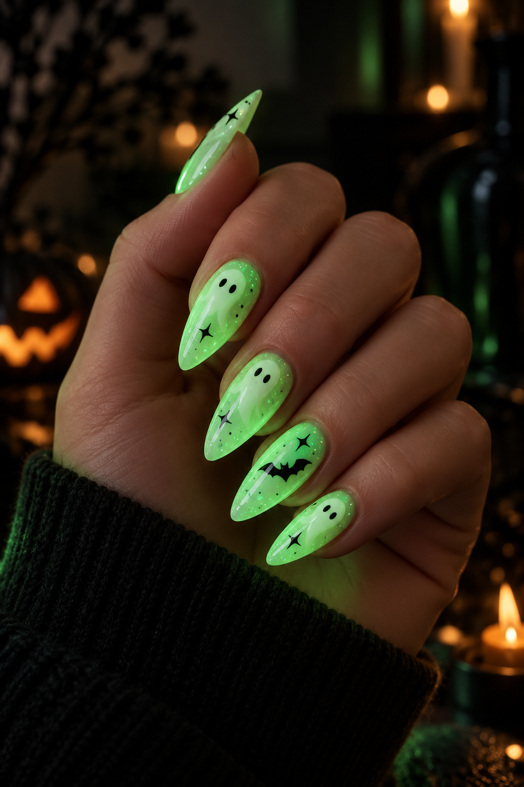 glow in the dark Halloween nails idea 12