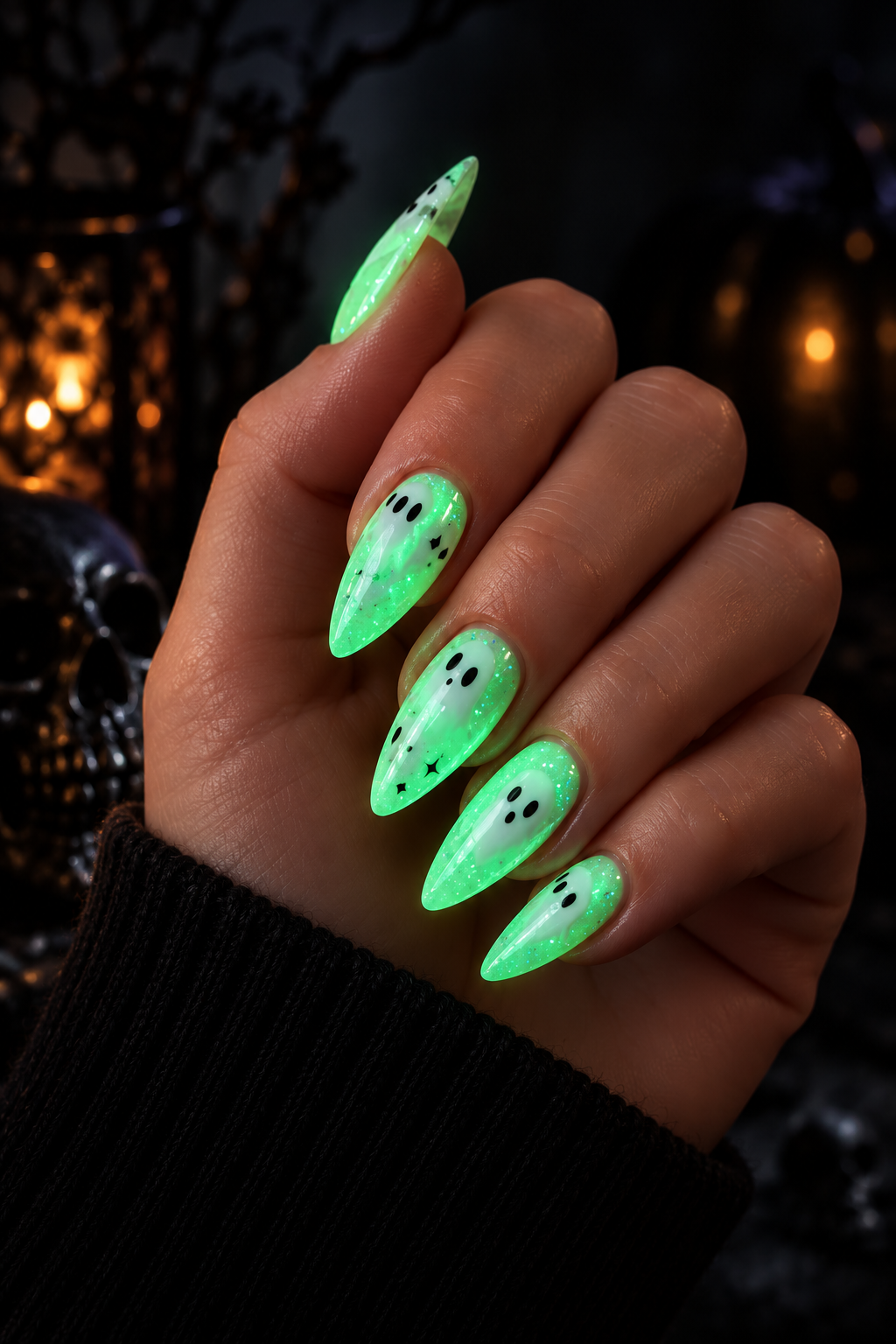 glow in the dark Halloween nails idea 13