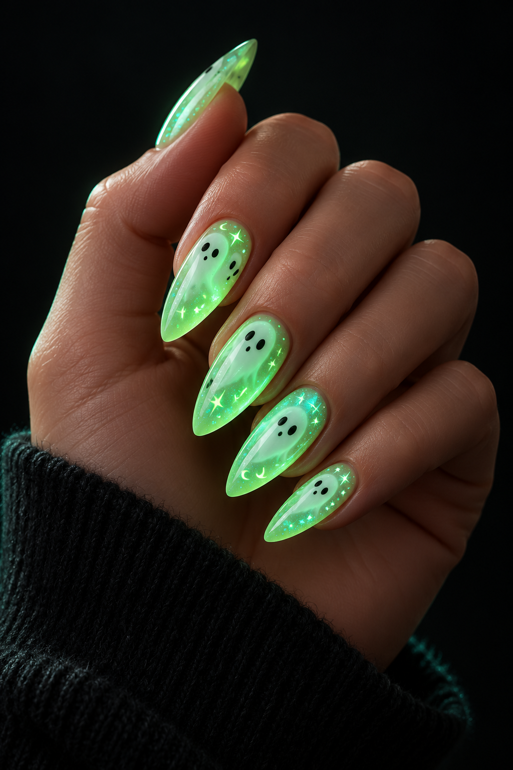 glow in the dark Halloween nails idea 14
