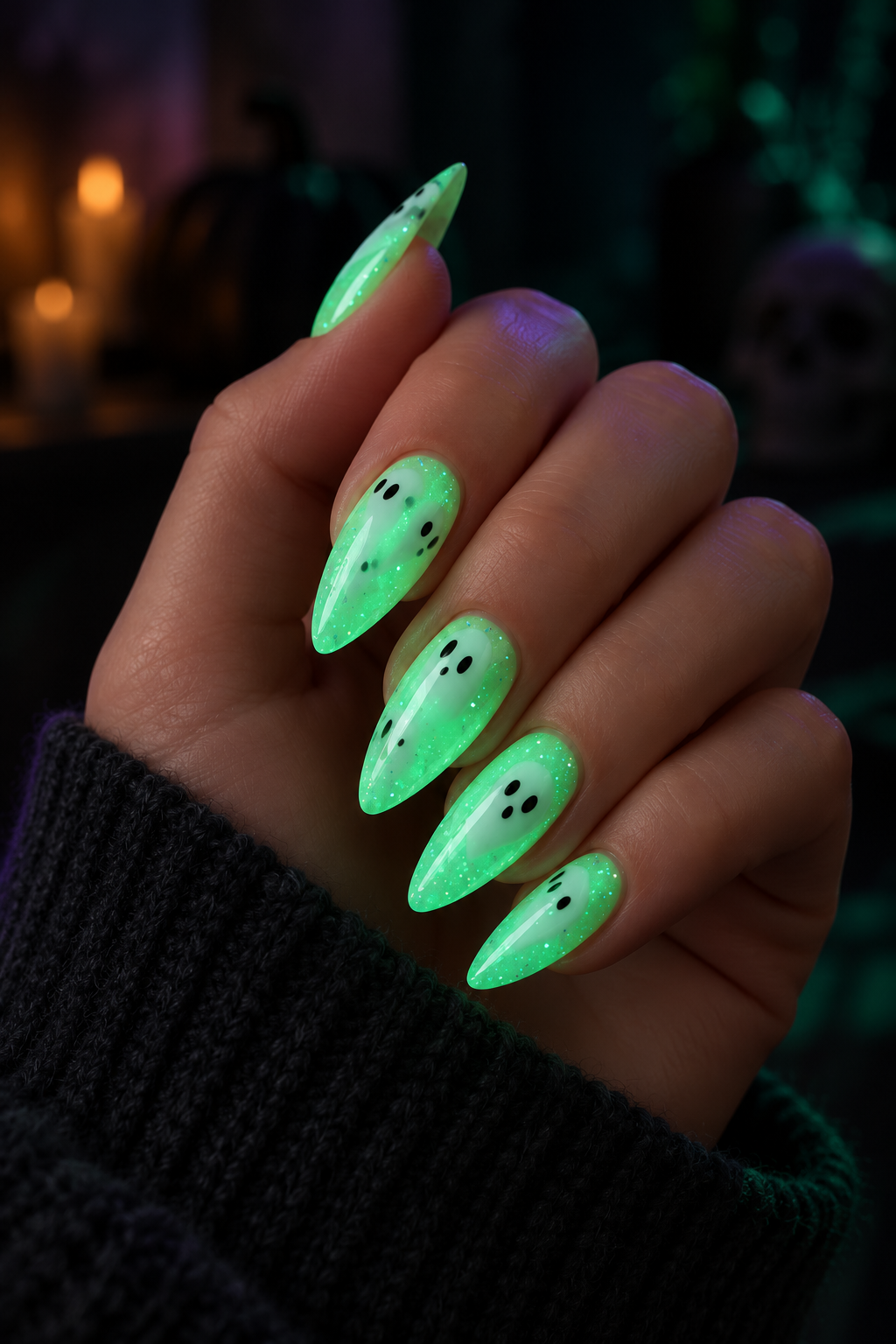 glow in the dark Halloween nails idea 15