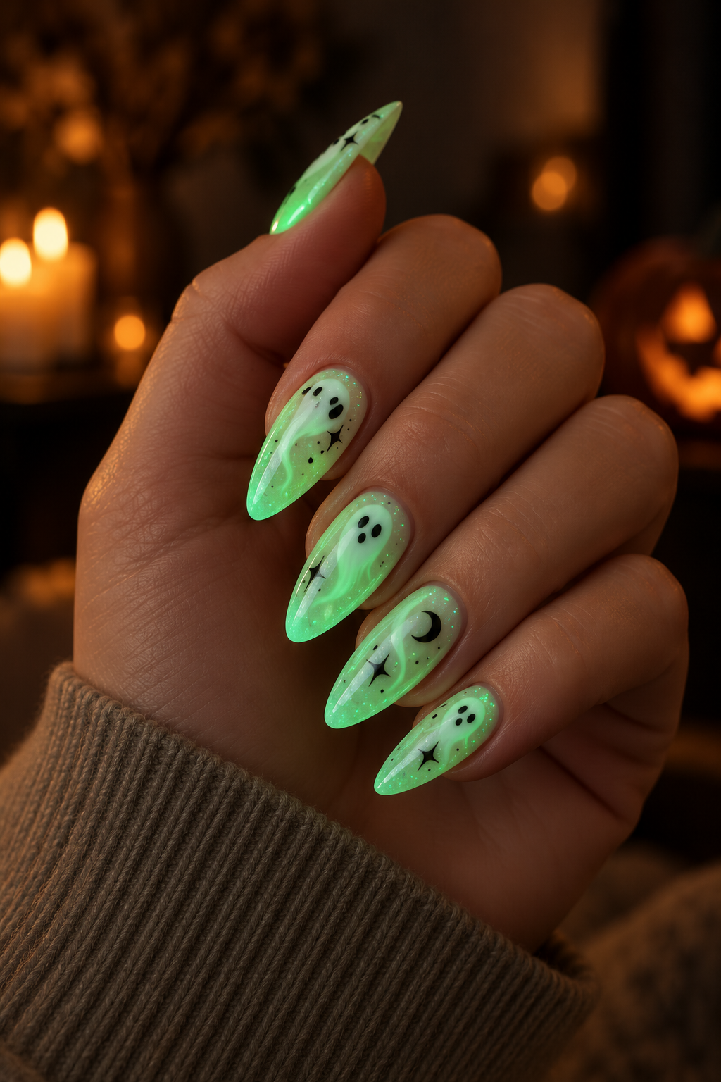 glow in the dark Halloween nails idea 16