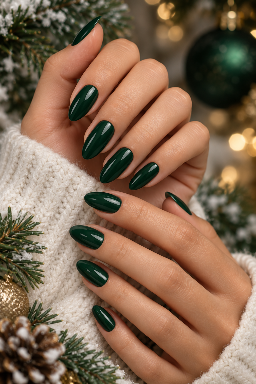 Glossy evergreen green Christmas nails