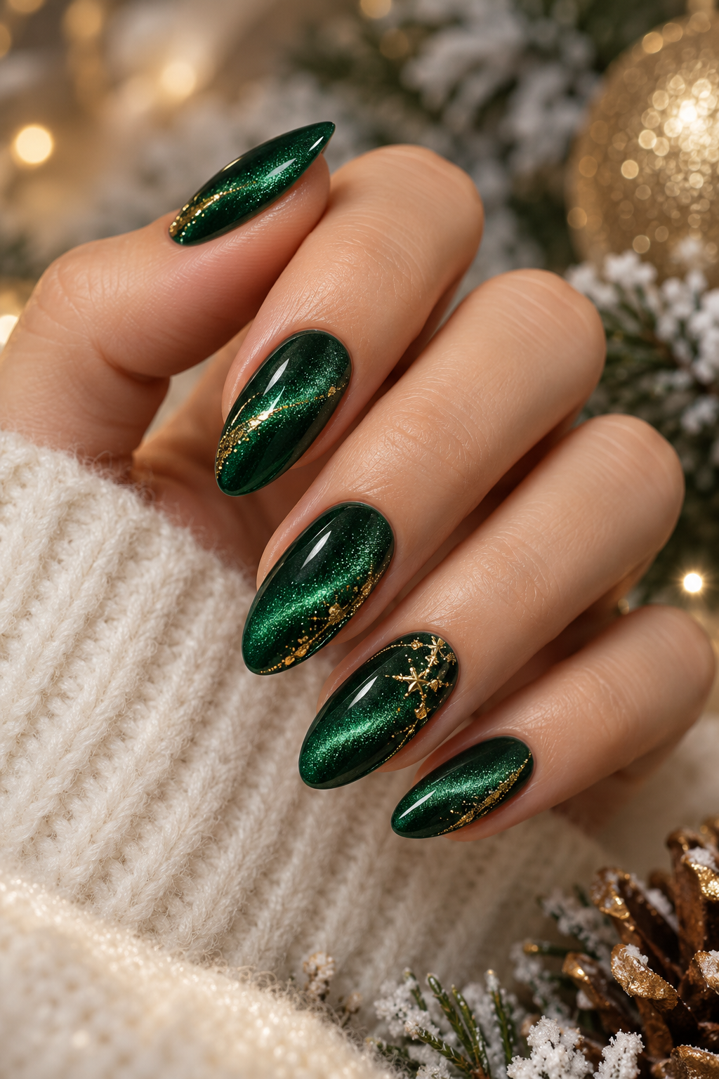 Emerald velvet green Christmas nails